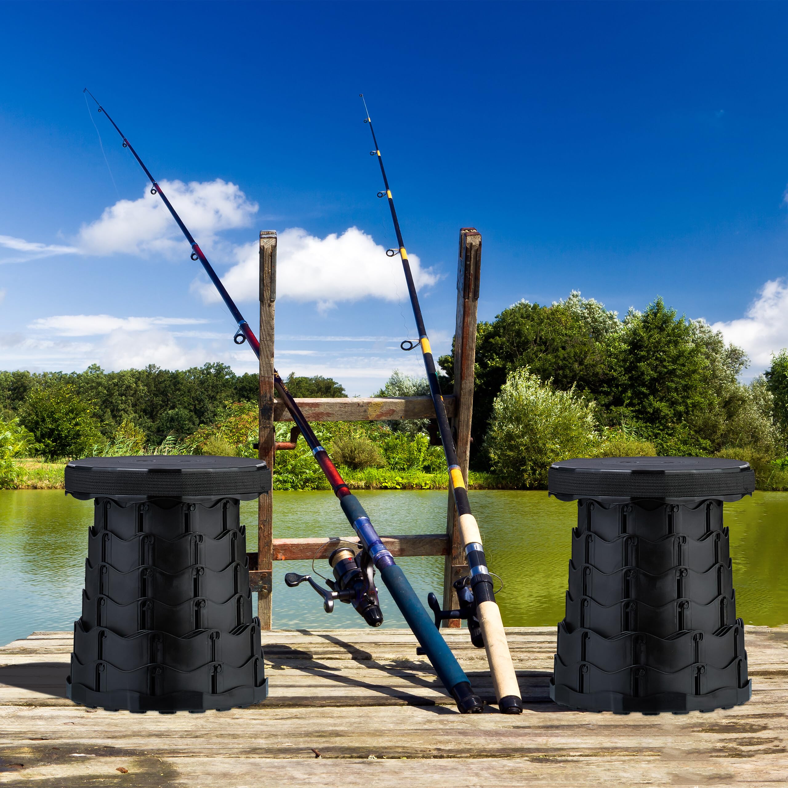 Relaxdays Sgabelli Pieghevoli Portatili, HxD 44,5 x 25 cm, Set 2 Sedie da Campeggio, Altezza Regolabile Seduta, Nero