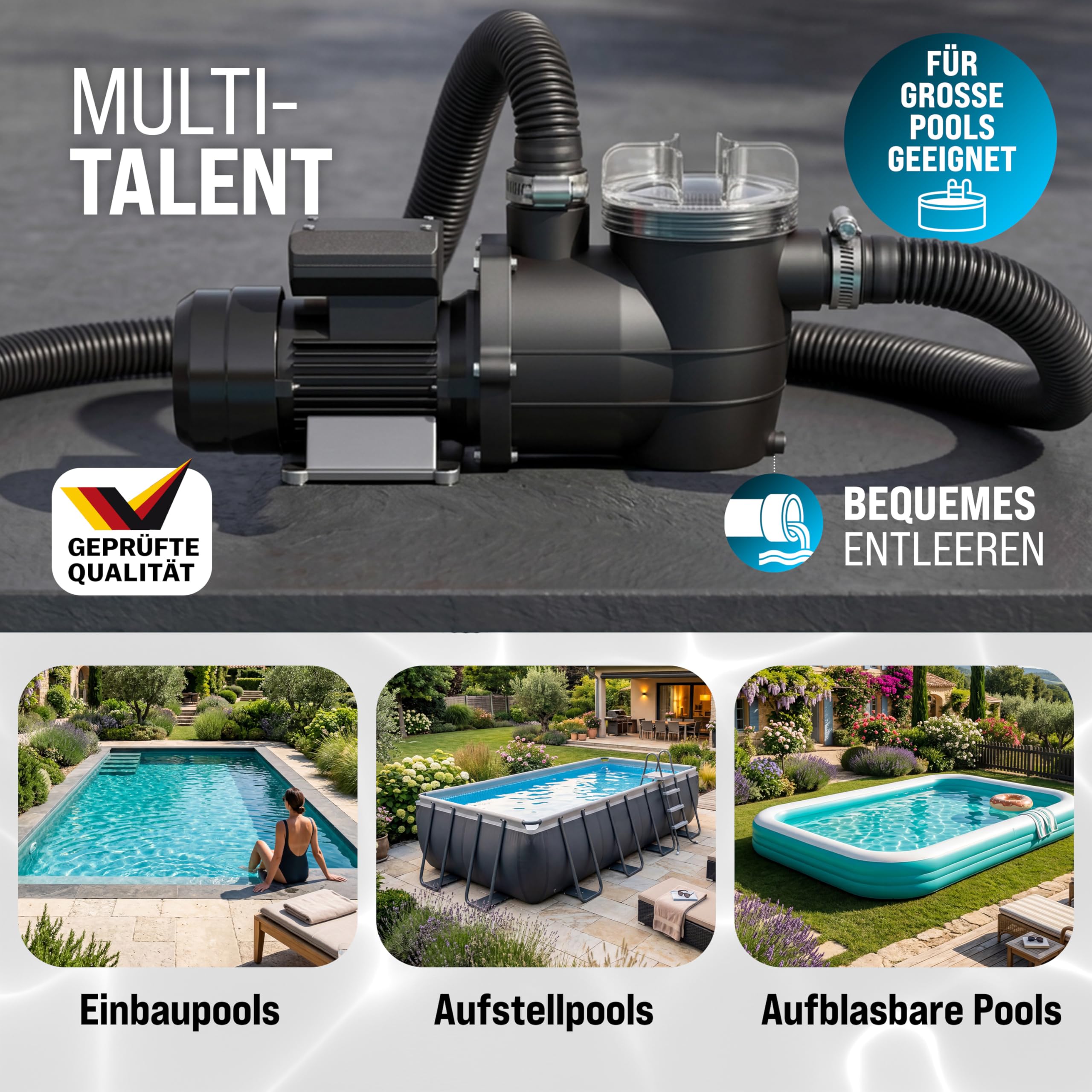 Monzana® Filterpumpe 9.960 l/h mit Vorfilter Poolpumpe Umwälzpumpe Sandfilter Pool Pumpe 9,0m Förderhöhe Poolfilter