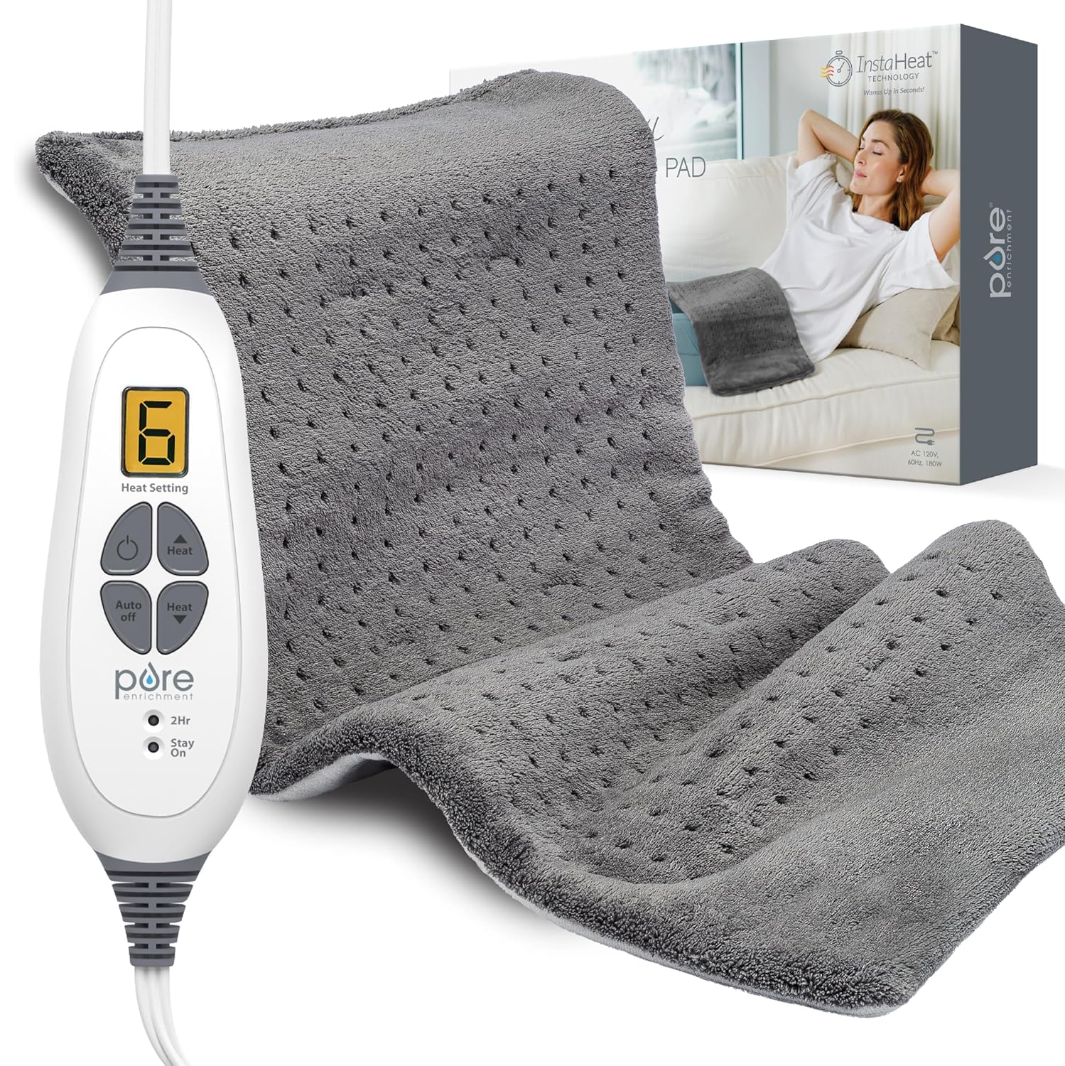 Pure Enrichment PureRelief XL Heating Pad - 12 x 24 Electric Heating Pad for Back Pain Cramps 6
