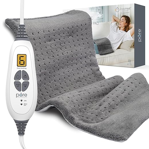 Pure Enrichment® PureRelief™ XL Heating Pad - 12" x 24" Electric Heating Pad for Back Pain & Cramps, 6 Heat Settings, FSA/HSA Eligible, Soft Machine Wash Fabric, Auto-Off & Moist Heat (Charcoal Gray)