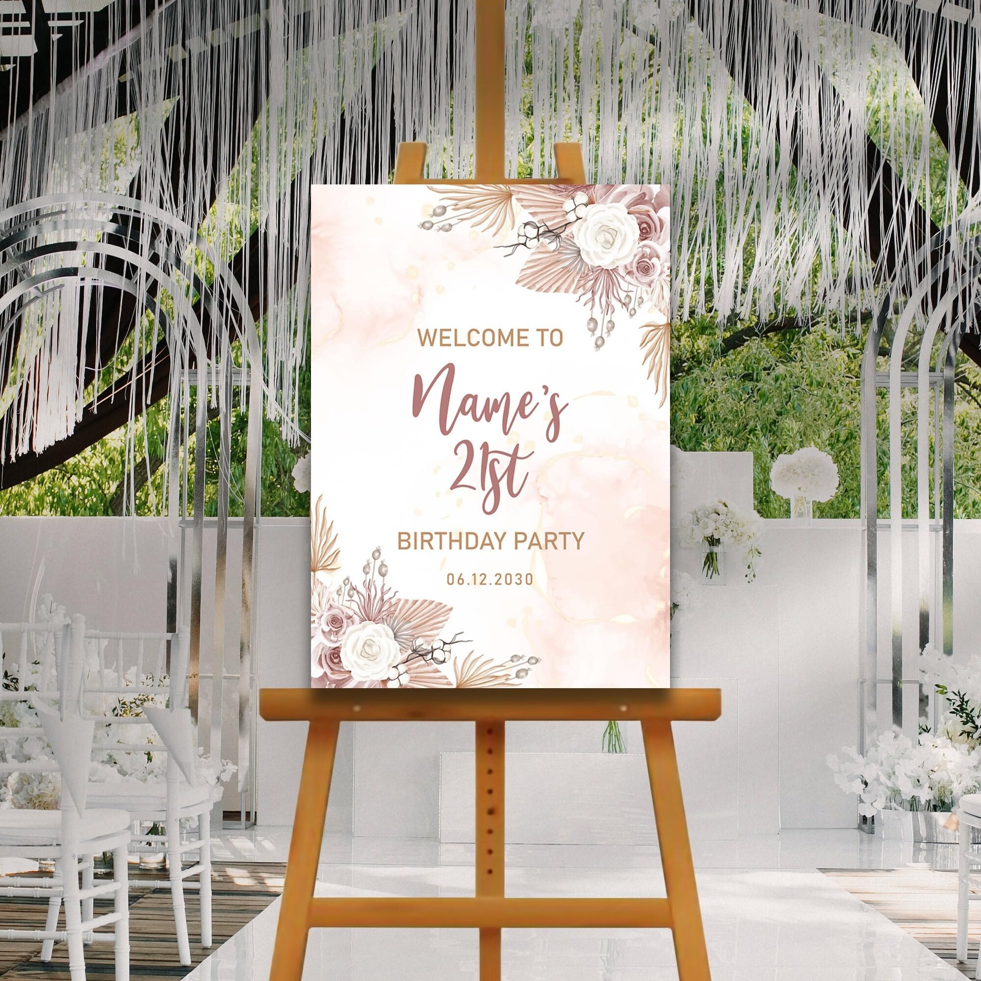 Pampas Birthday Party Welcome Sign, A1, A2, A3 or A4, 16th 18th 21th Birthday Party Signs, Birthday Decorations, Adults Birthday Party Sign