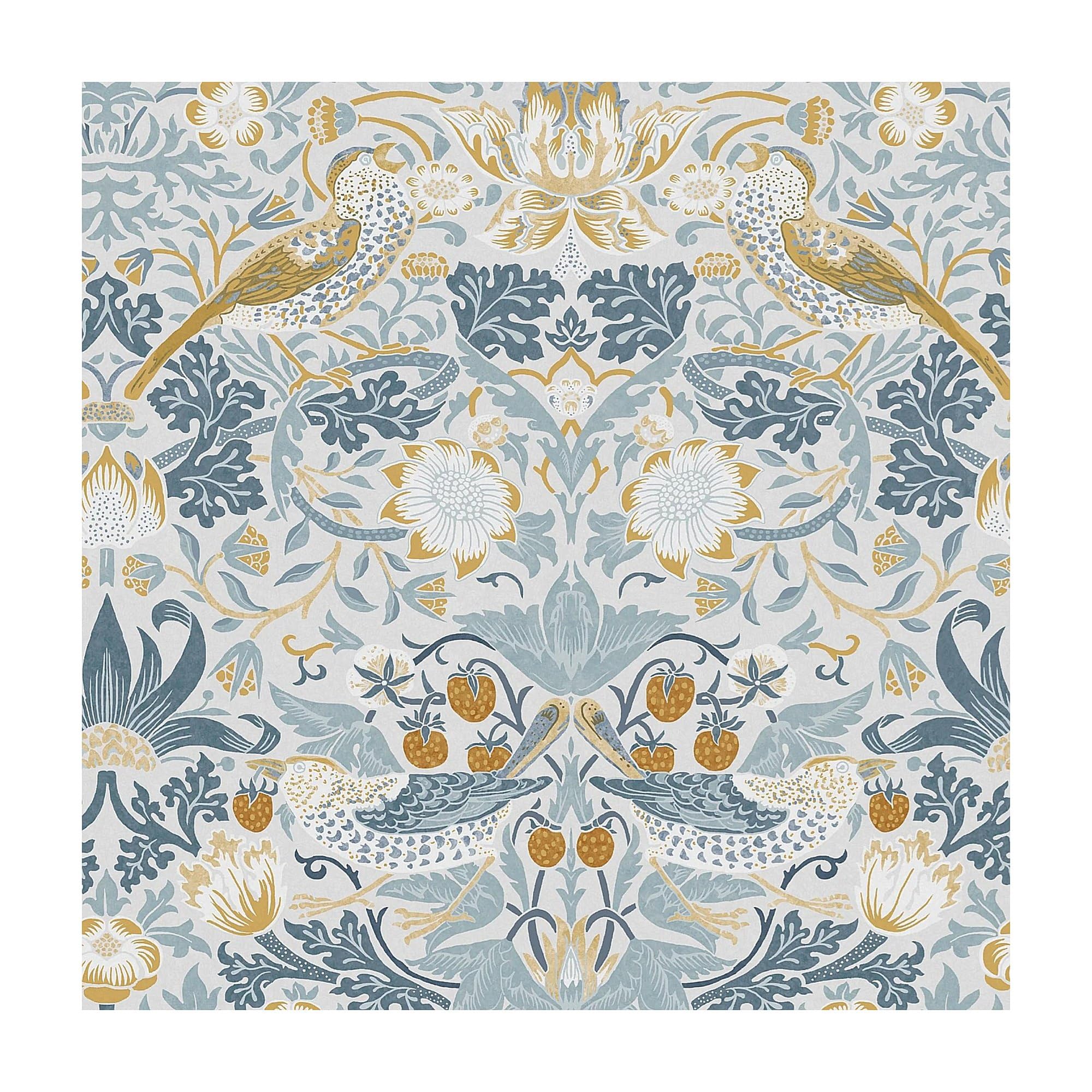 William Morris At Home Blue Strawberry Thief Damask Wallpaper, Soft  x  x 