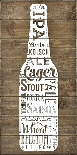 MCS 66962 Bar Ninguno Tablón de madera variedades de cerveza Arte de pared, 10 x 20 pulgadas, marrón