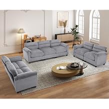HAOMARKETS Corduroy Sofa Set, Two Upholstered Loveseat, and 3-Seater Couch with Plush Cushions and Rolled Arms, Modern Living Room Furniture Sets,Grey