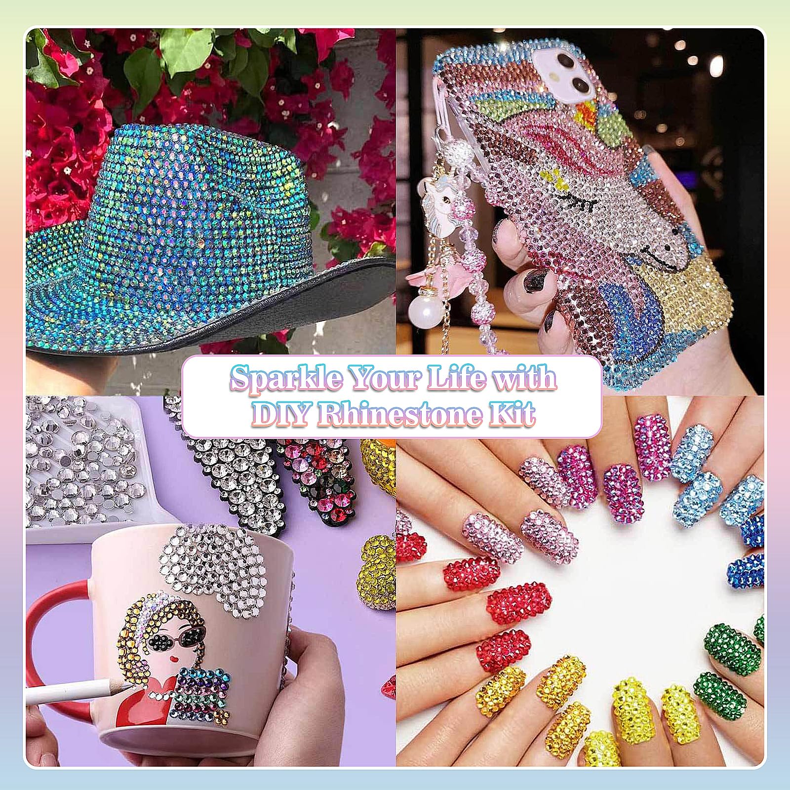 40000Pcs 40 Colors Resin Jelly Rhinestones Kit with B7000 Glue & Tools, Bedazzling Kit, Bedazzler Kit with Rhinestones for Shoes, Clothes, Nail Art, DIY Crafts & Rhinestones for Bedazzling (3mm) - 3