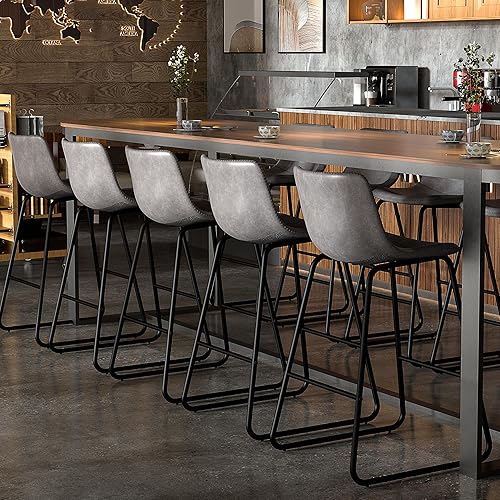 Miniatura 49 de Juego de 3 taburetes de bar de 26 pulgadas, modernos taburetes de bar de altura de barra, taburetes de bar de cuero sintético con respaldo y patas