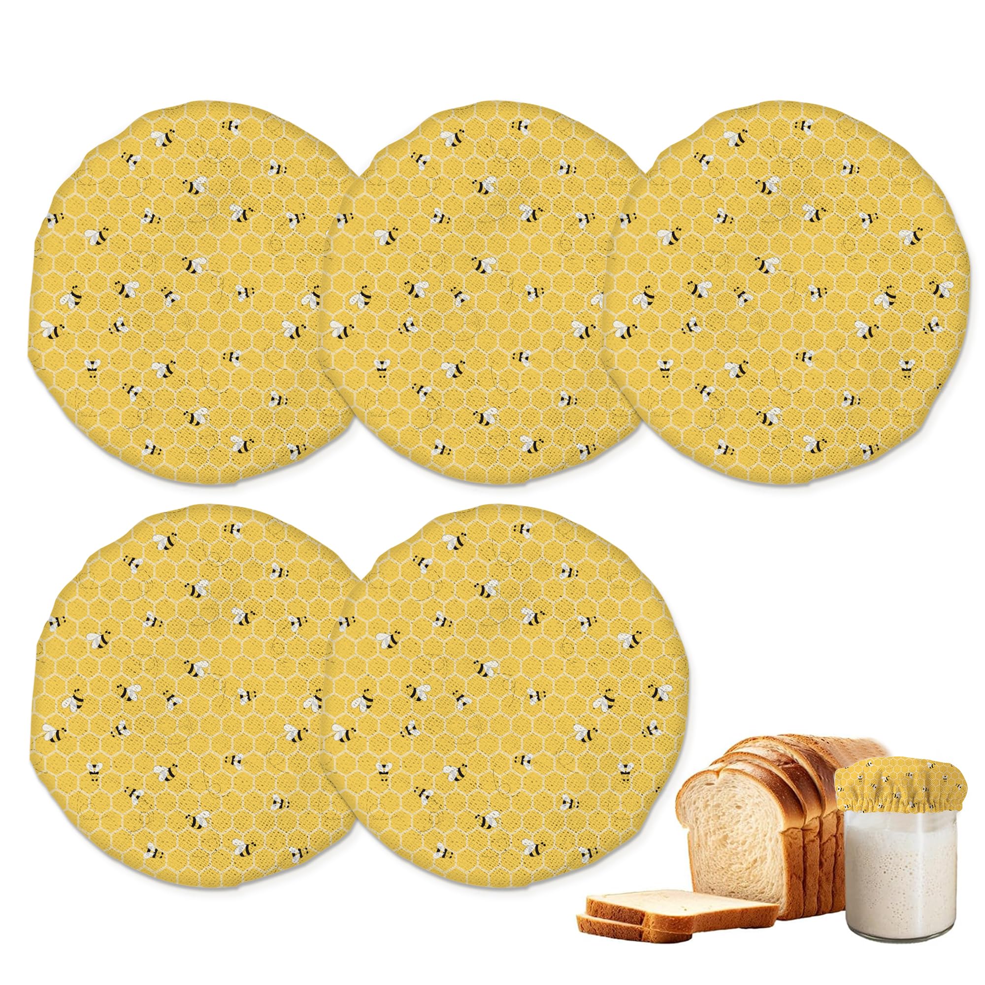 Flying Bees Sourdough Starter Jar Covers Reusable,Breathable Fabric Lids for Mason Jars,Wide Mouth and Regular Mouth(5 Pack)