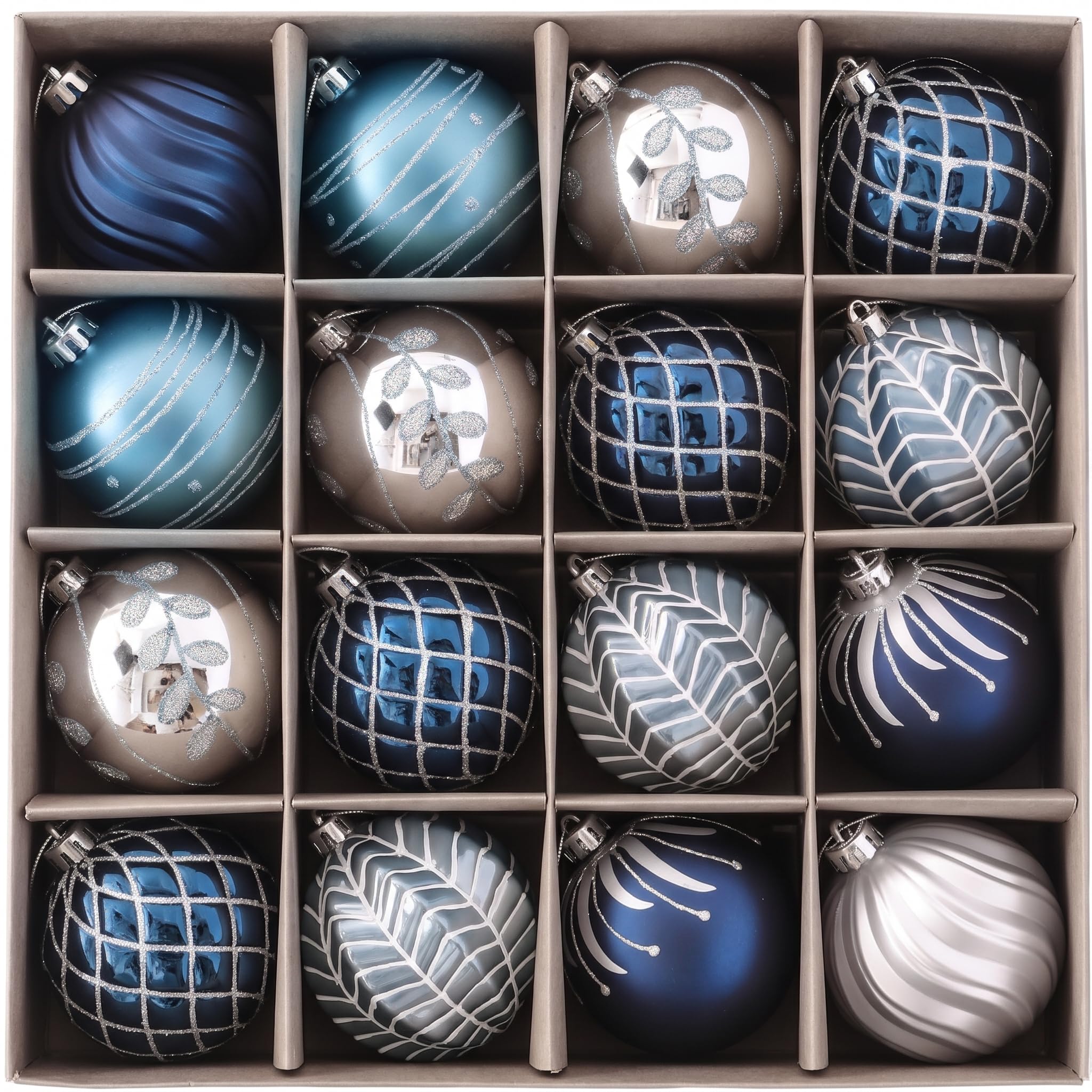 Valery Madelyn Weihnachtskugeln,16 Stücke 8cm Christbaumkugeln Weihnachtskugel Weihnachtsdeko Bruchsichere mit Geschenkpaket, Christbaumschmuck mit Aufhänger,Thema Silber Blau (L)