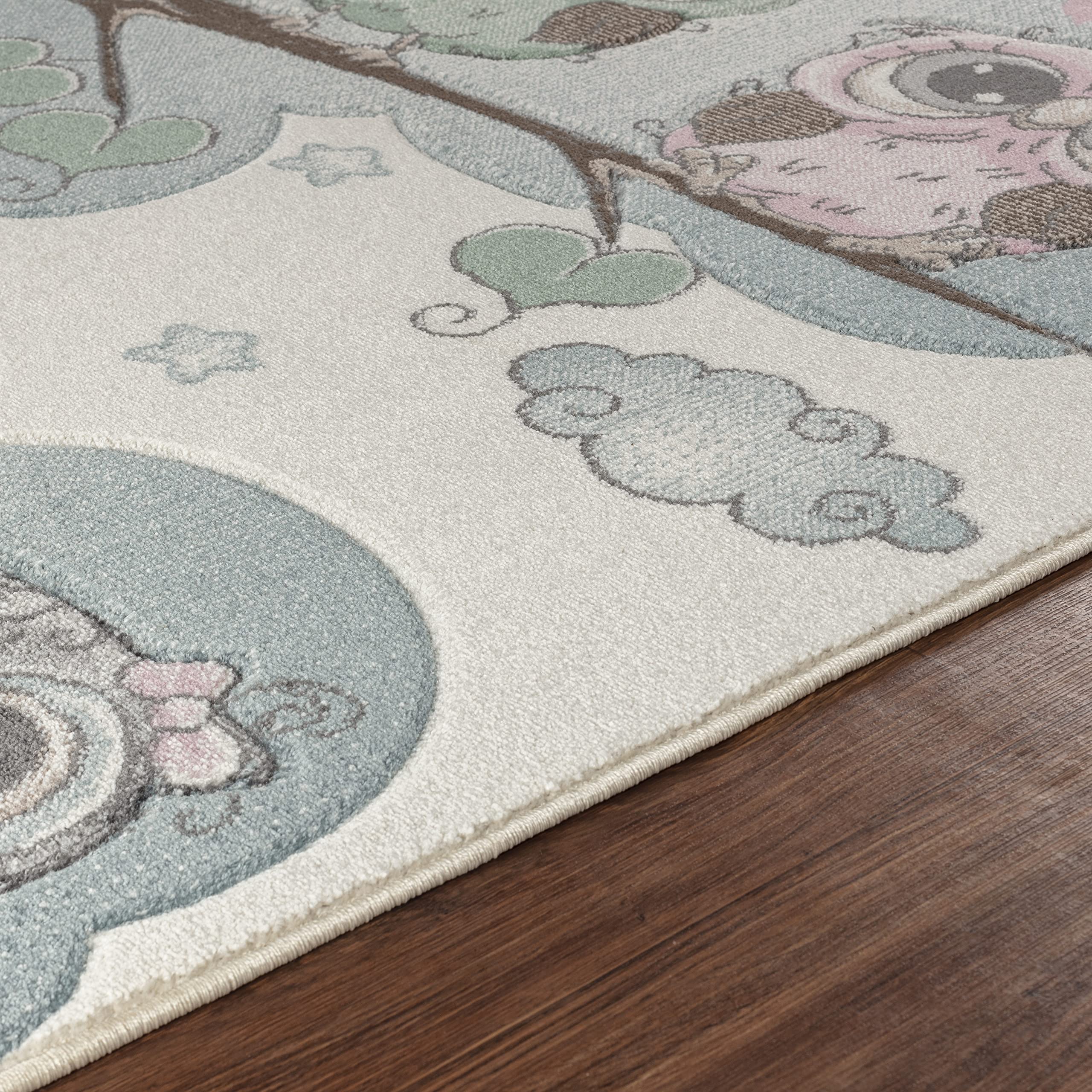 Surya Livabliss Tapis pour Chambre à Coucher de Fille et garçon, Motif Chouettes, 80 x 150 cm, Beige, Bleu et Marron