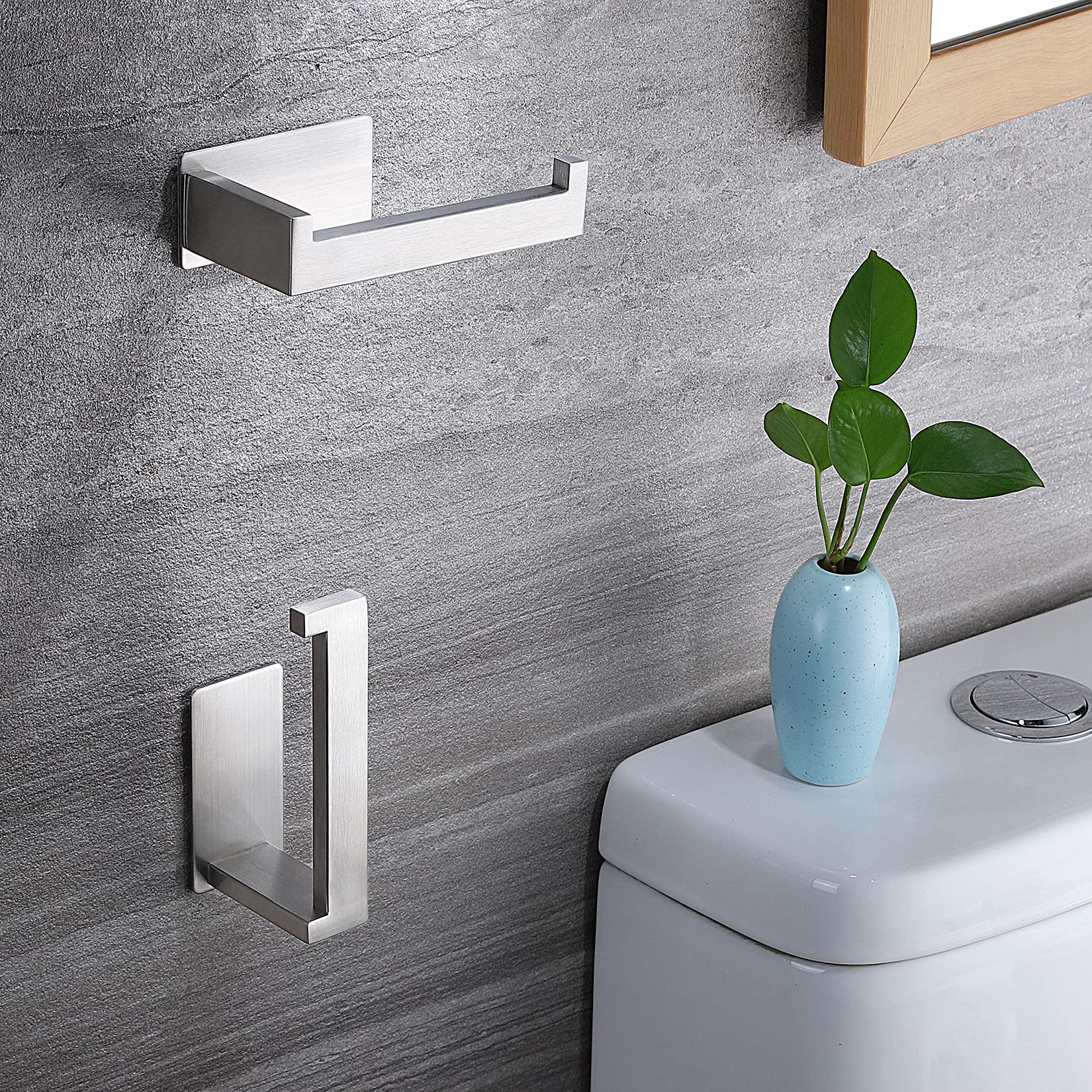 Porta Carta Igienica Adesivo In Acciaio Inox 304 Con Ripiano Per Cellulare - Porta Rotolo Per Bagno E Cucina, Argento