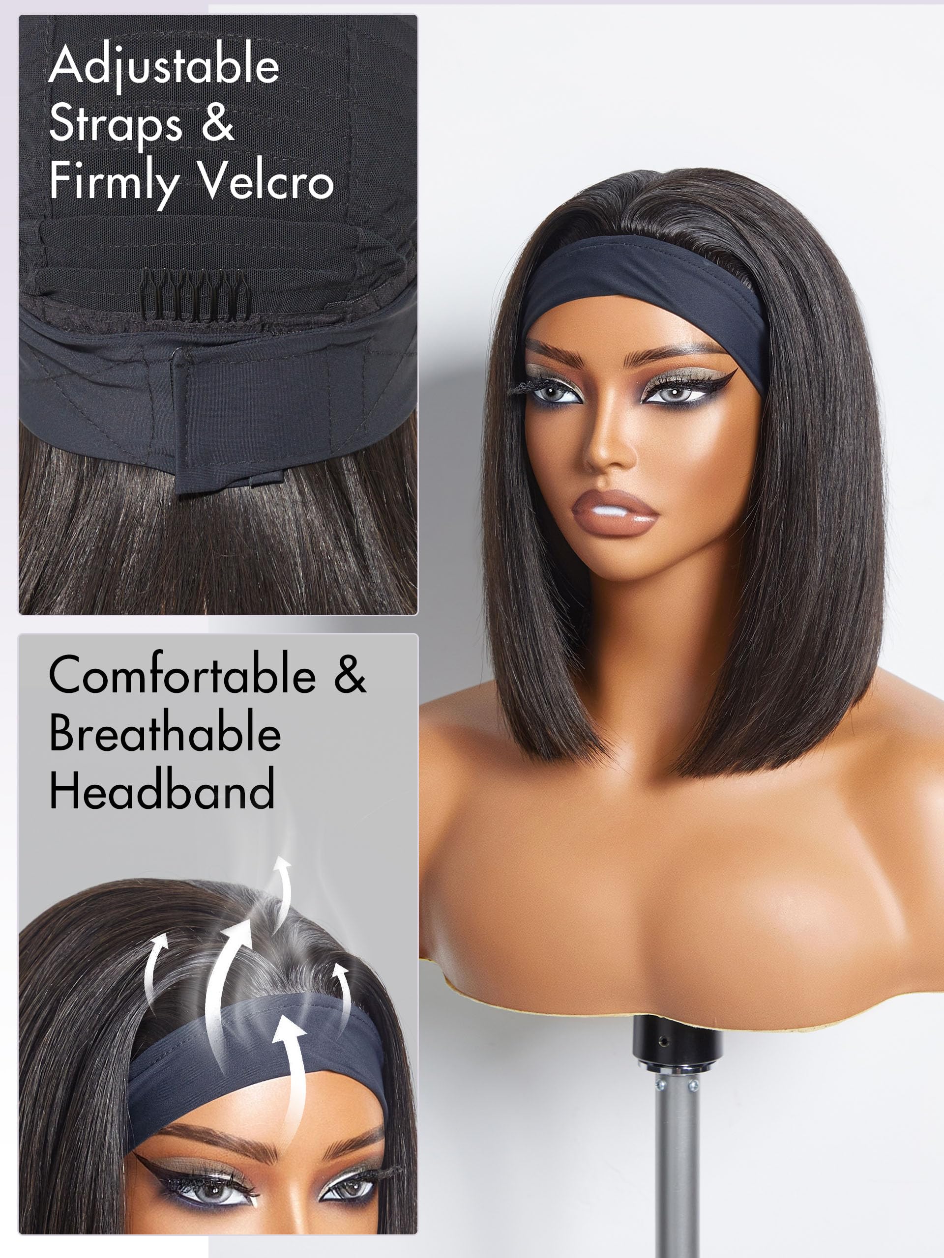 Amazon.com : LUVME HAIR Bob Headband Wig Human Hair Ready to  display picture 1