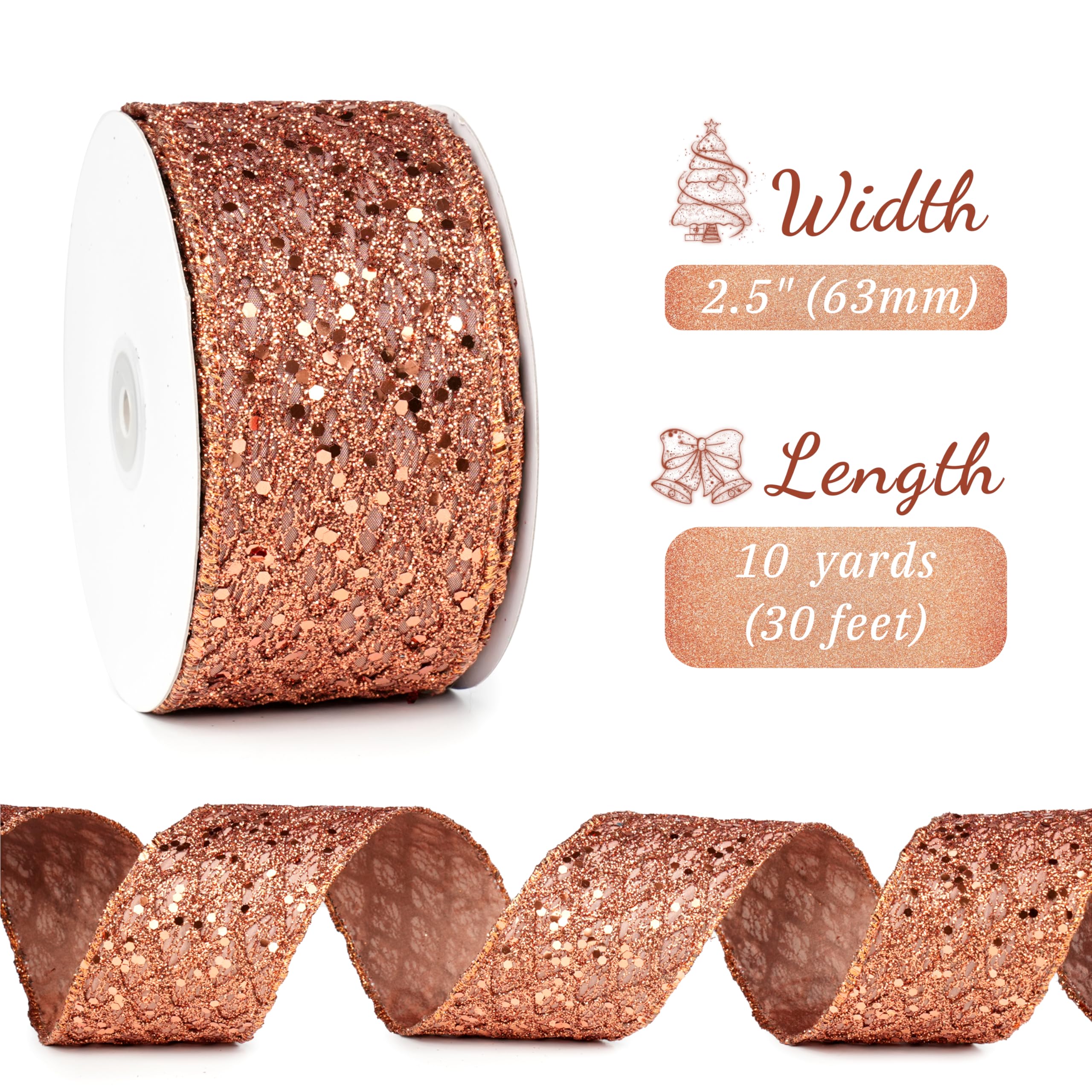 Copper And Champagne Gold Velvet Wired Ribbon 2.5" X 10 Yards