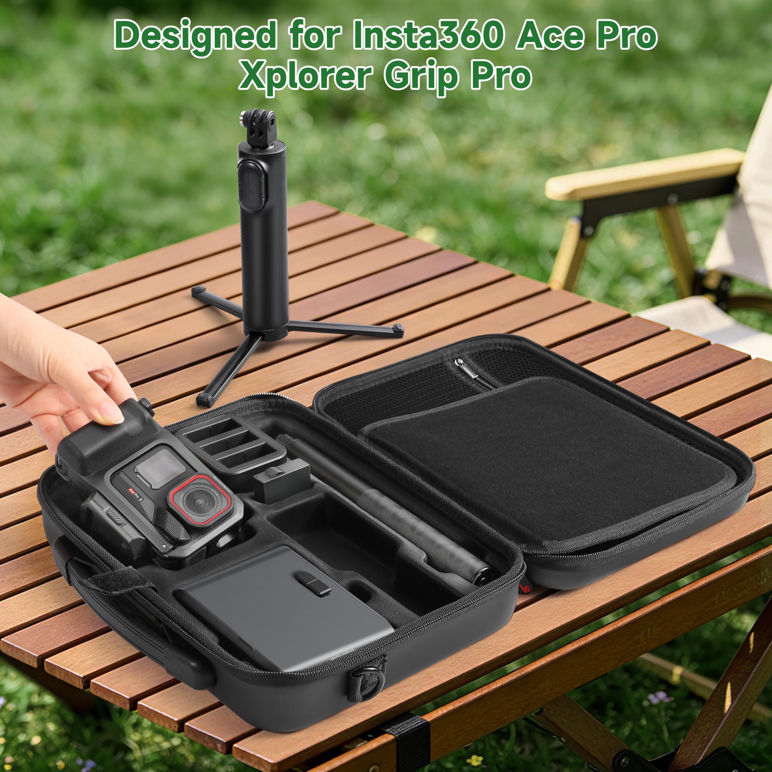Tasche für Insta360 ACE Pro/Ace Pro 2 Xplorer Grip Pro Flash Print Bundle Case Zubehör Hard Storage Reisetasche Erweiterung Käfig für Insta 360 Mini 2-in-1 Stativ/114cm Selfie Stick