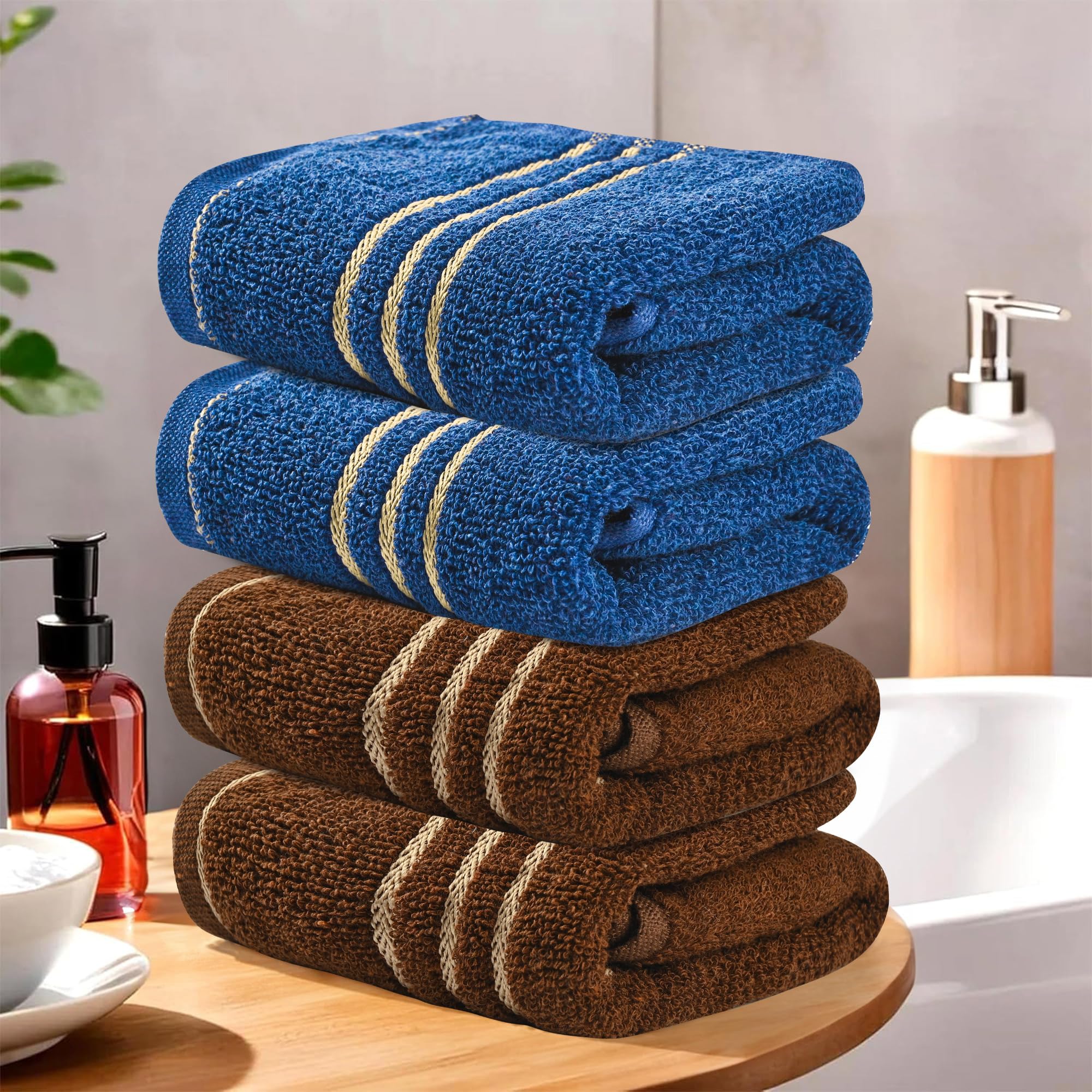 Urbane Home Pack of 4 Soft Cotton Face Towels for Men & Women | Easily Washable | Pocket Towels & Workout Gym Napkins for Men - Dark Brown & Blue-image-13