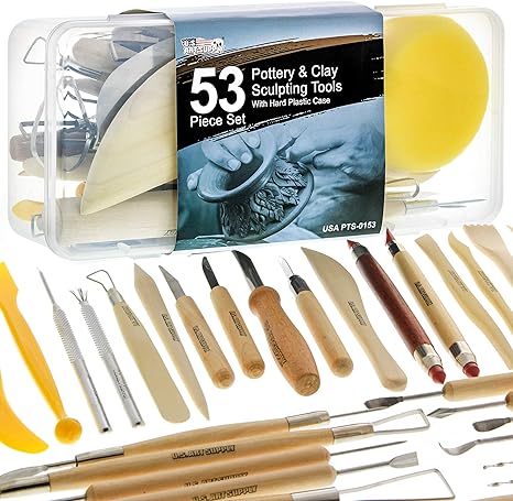 U.S. Art Supply 53 Piece Pottery & Clay Sculpting Tool Set with Hard Plastic Storage Box