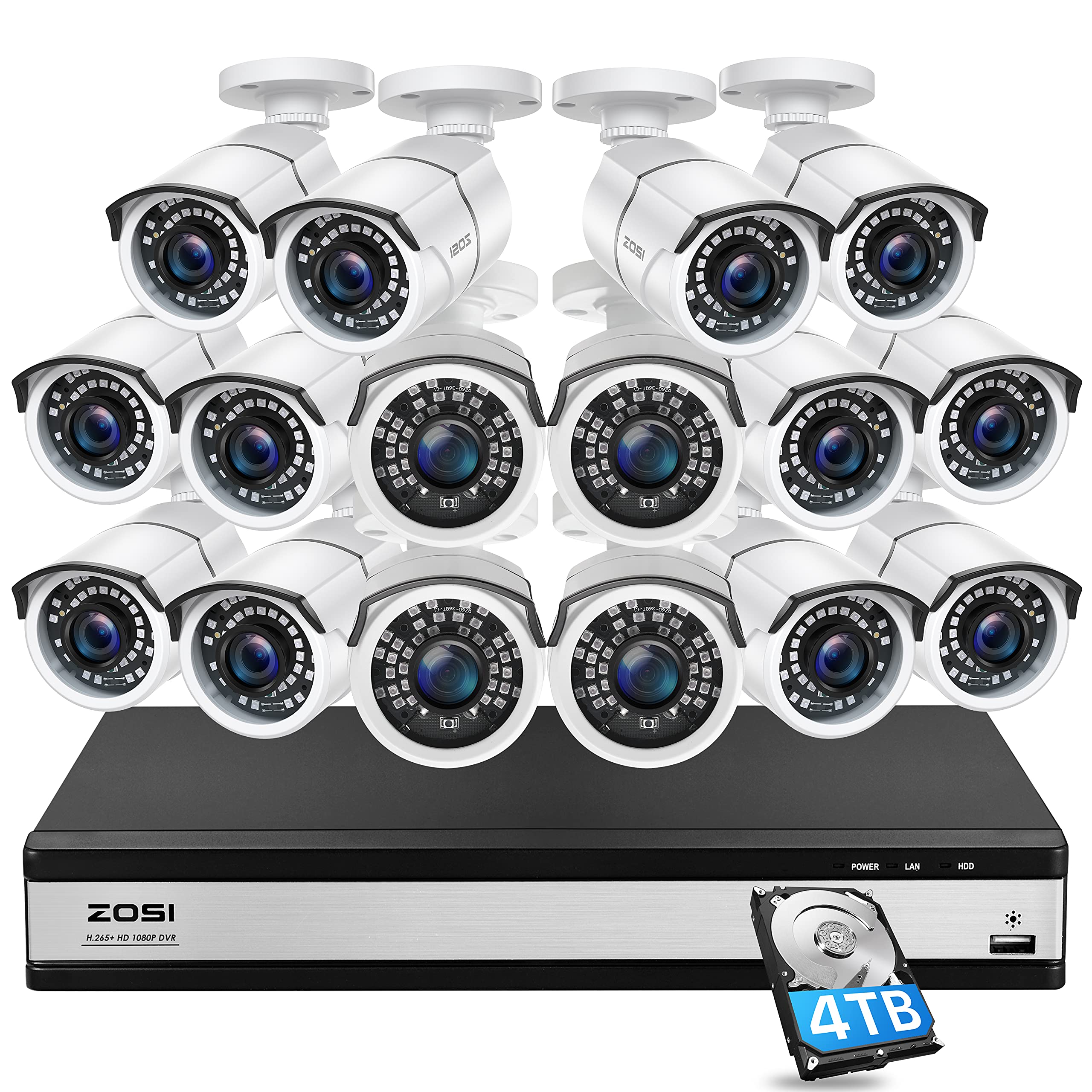 ZOSI H.265+ 16 Channel Security Camera System 1080p,16 Channel DVR with Hard Drive 4TB and 16 x 1080p Surveillance CCTV Ca...