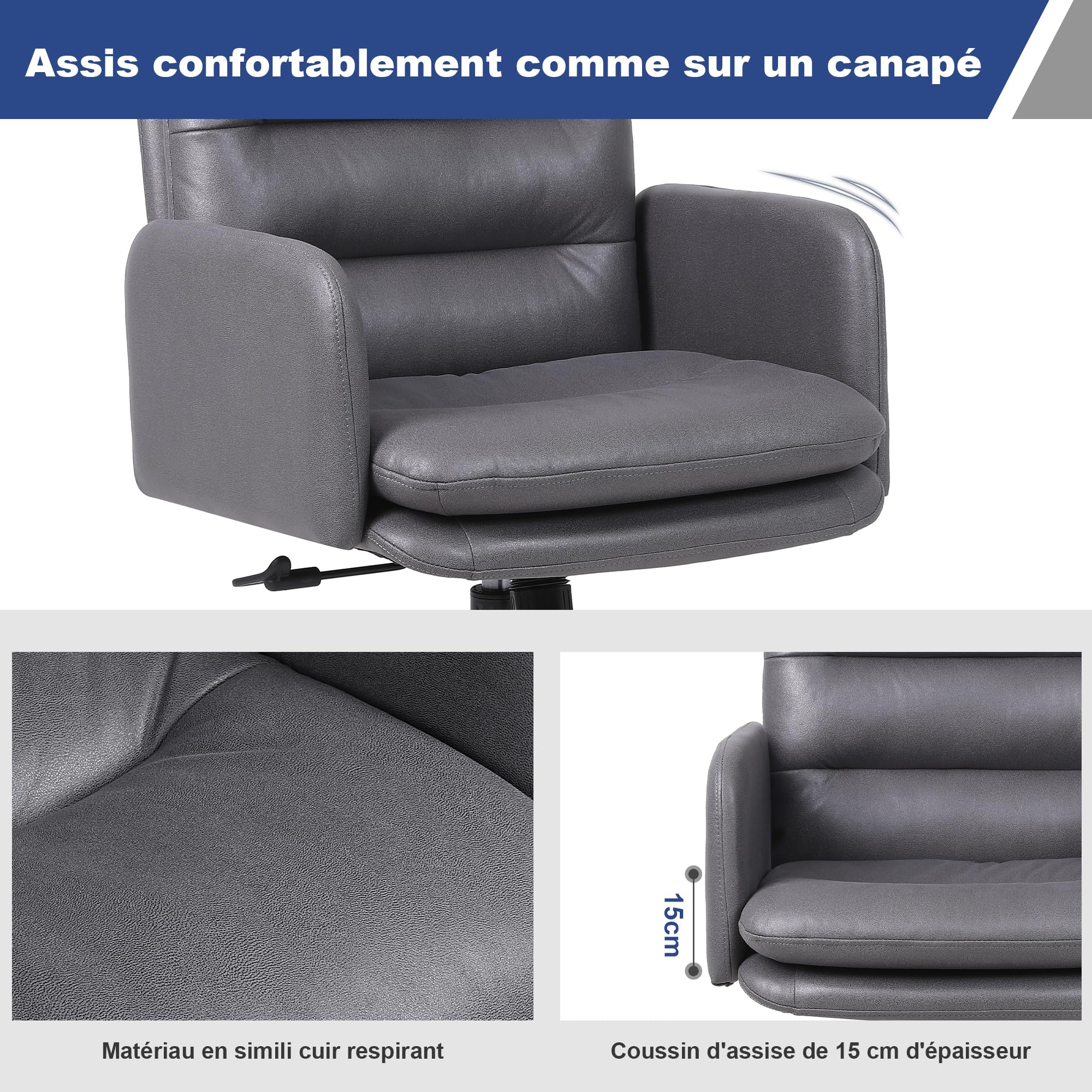 Youhauchair YC-5007DG Chaise de Bureau, Simili Cuir, e#Dark Gray, 61D x 60W x 97H Centimeter