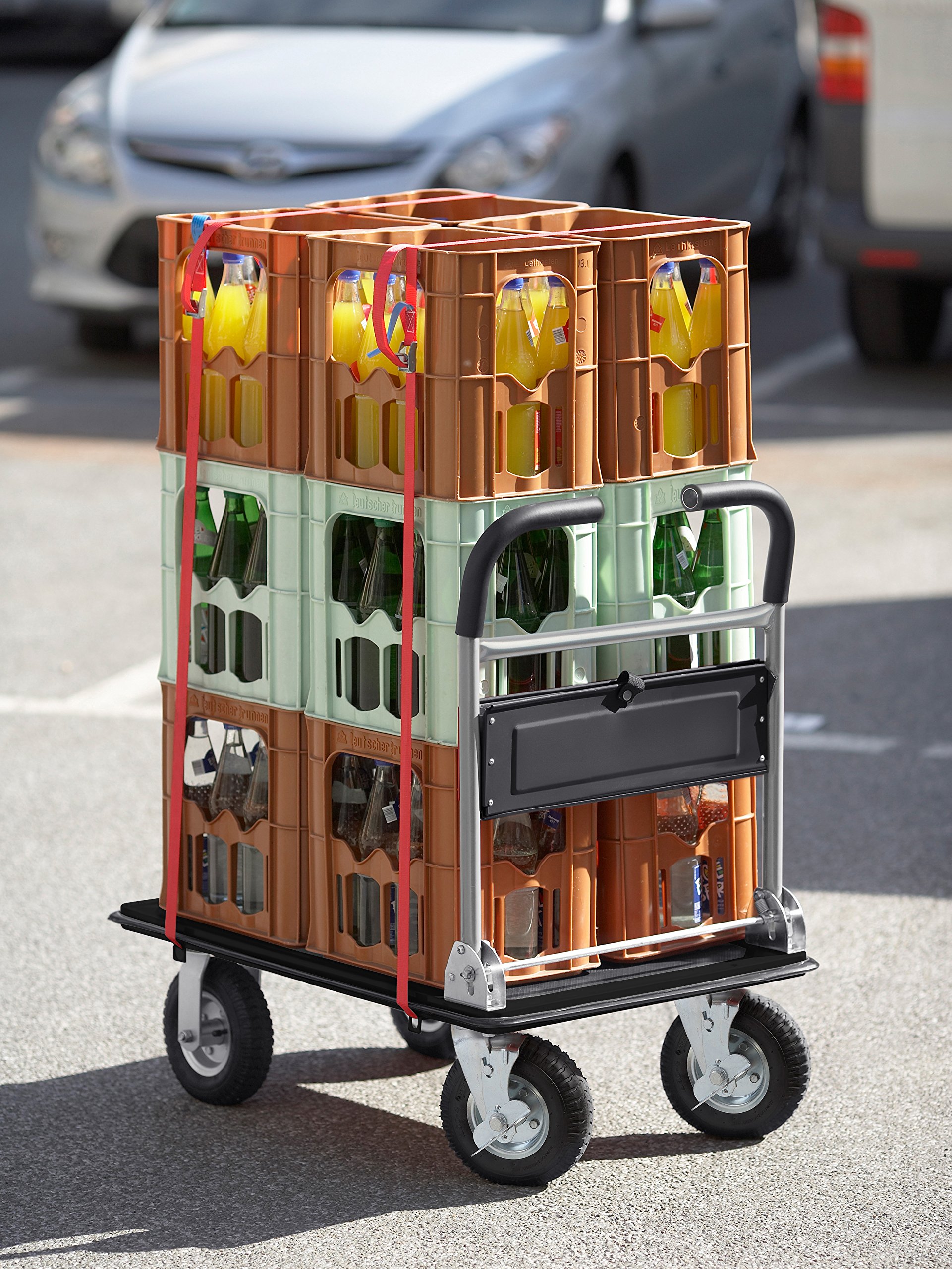 Meister Plattformwagen "super cross-over" - Klappbar - Bis 300 kg Tragkraft - Feststellbremse / Transporthilfe mit Lenkrollen / Paketwagen mit Luftbereifung / Klappwagen aus Stahl / 8985700