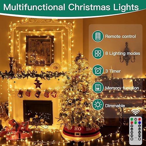 Miniatura 3 de 1000 luces LED de Navidad para exteriores, 328 pies, 8 modos, impermeables, con control remoto y temporizador, luces blancas cálidas para bodas,