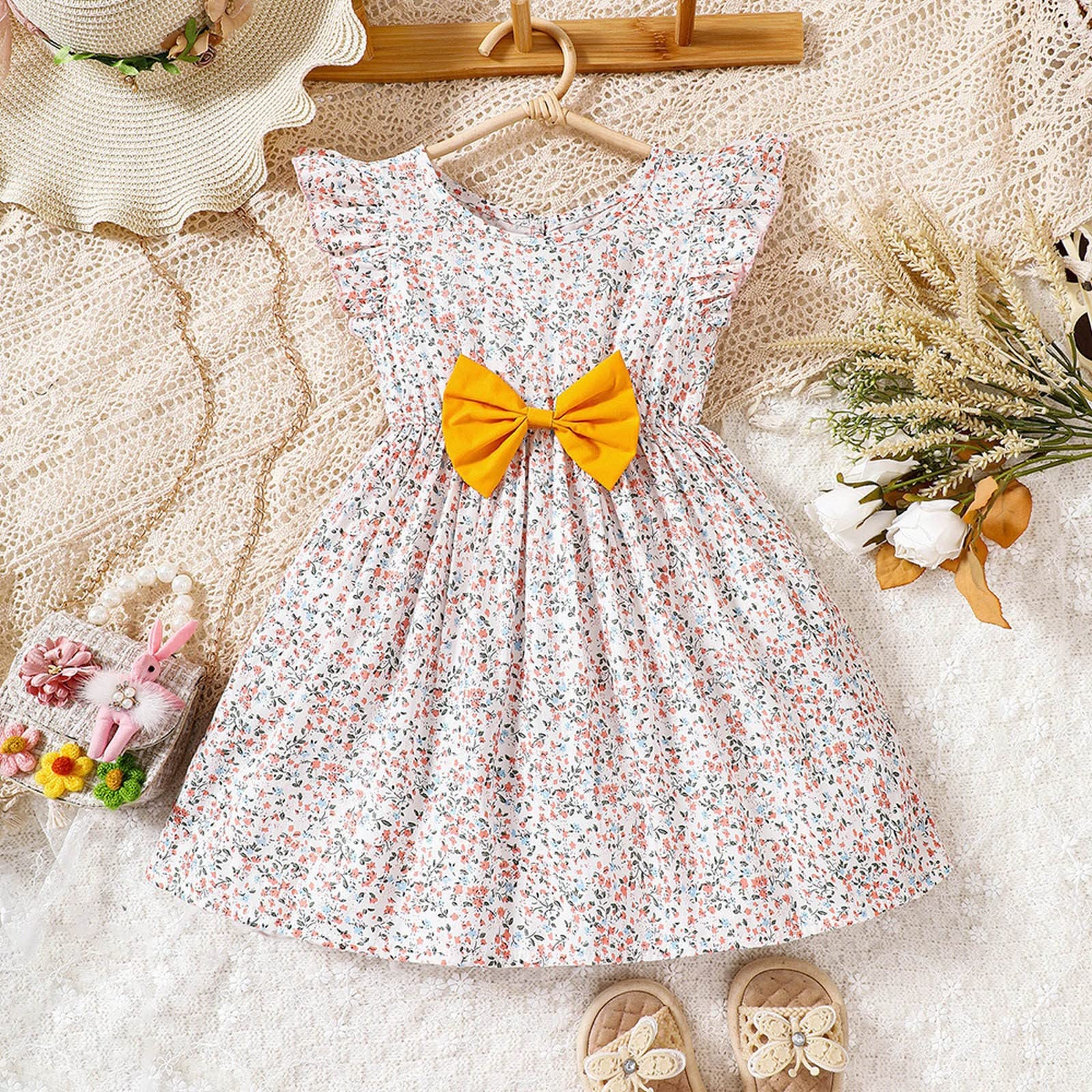 Amazon.com: Tea Party Dress for Girls Adorable Butterfly Bow Dress for Girls  Enchanting Floral and Butterfly Dress for Girls (White, 2-3 Years) : Sports  & Outdoors