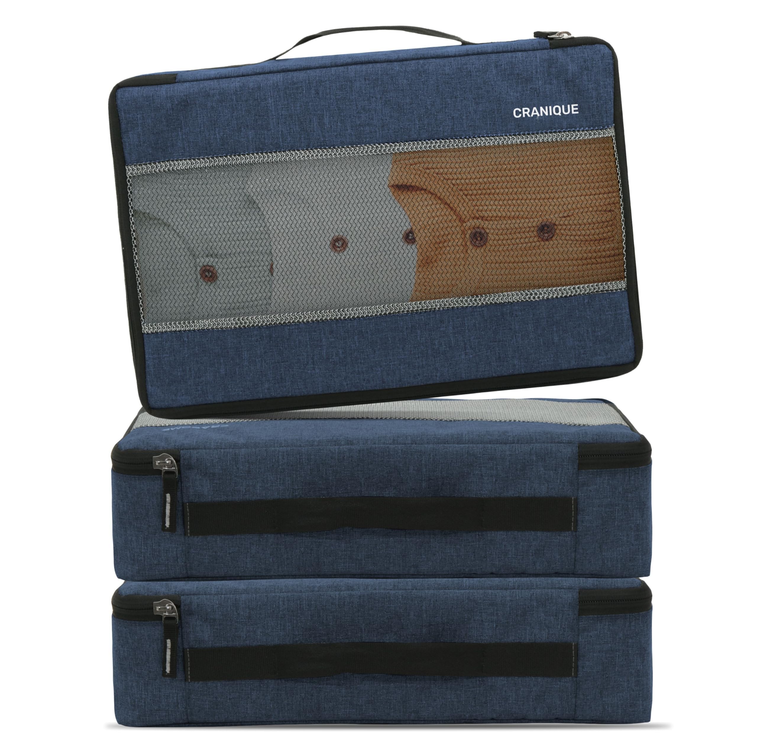 Cranique Polyester Packing Cubes for Travel Organizer, Storage Bag, Packing Bag for Toiletries, Clothes, Essential Pouch, Travel Organizer for Men & Women Pack of 3 (Cube1-Blue-Pack3)