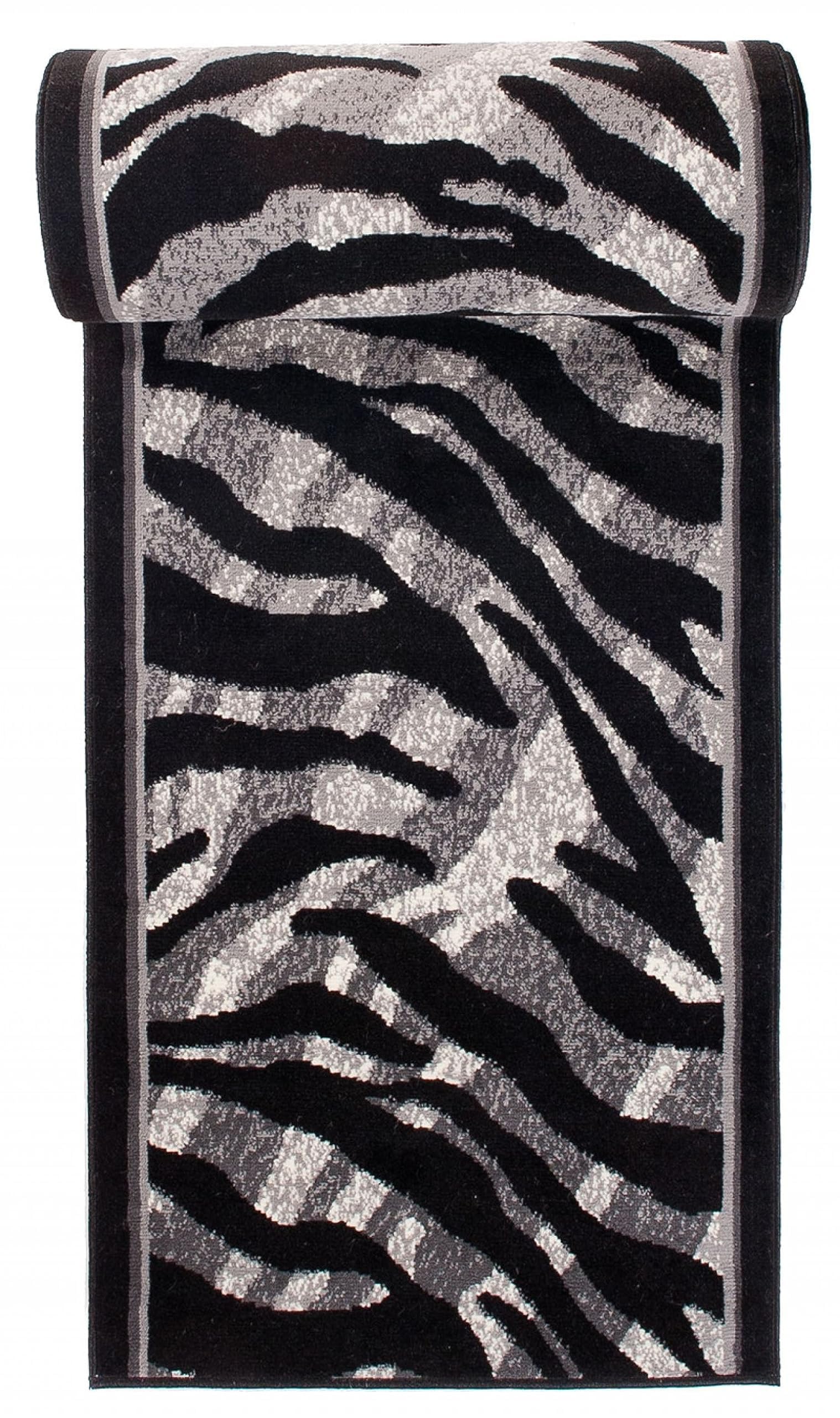 Mazovia Alfombra de Pasillo Larga - Design Motivo de Piel Animal - Moderno Pelo Corto - Alfombras de Pasillo por Metros - Alfombras para Pasillos Largos - Moqueta por Metros - Gris 90x300 cm