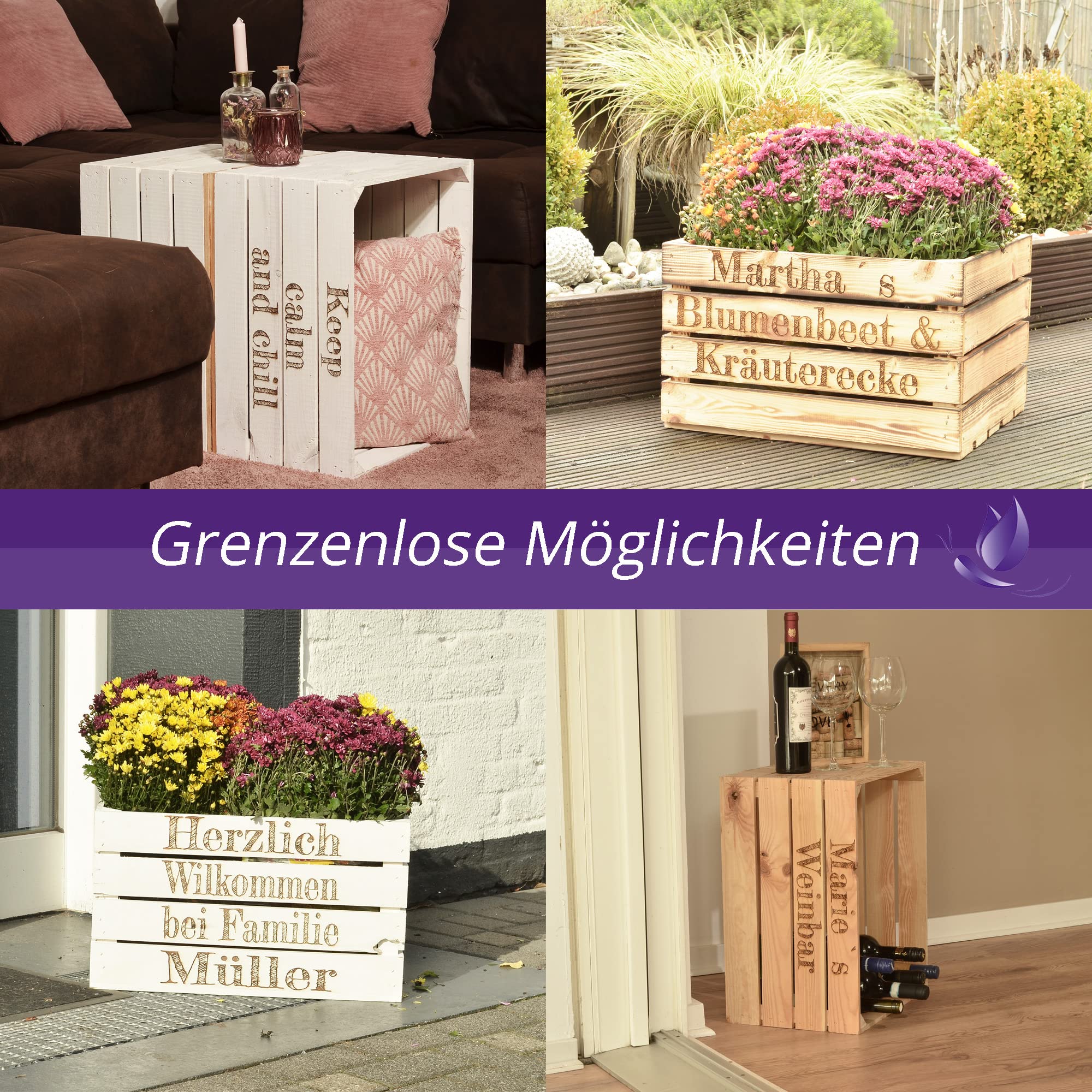 Holzkiste Noa Natur 50x40x30cm mit Gravur - Obstkiste Weinkisten Holzkisten
