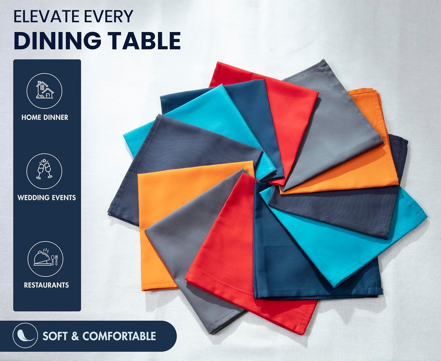 Ruvanti Cloth Napkins Set of 12, Cotton Enrich 18”x18” - Multi Color