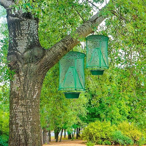 Miniatura 7 de Paquete de 6 trampas para moscas de rancho, reutilizable, con bandeja para granjas colgantes en interiores y exteriores, estable, jardín, huerto,