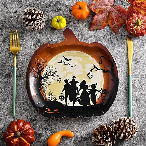Miniatura 6 de 28 platos de papel de Halloween, platos de fiesta de Halloween, platos de papel de calabaza, platos de postre de Halloween, platos desechables de