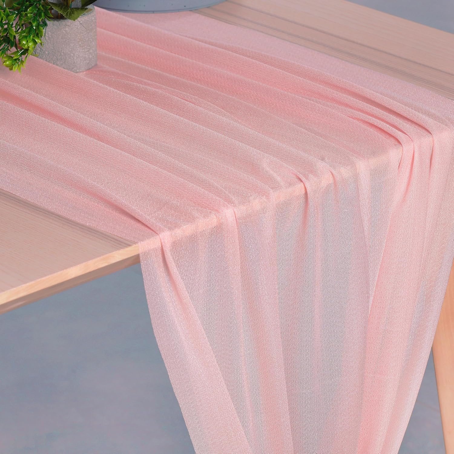 VDS 14ft Chiffon Table Runner 29x170 Inches Shimmer Sheer Centerpiece Cloth for Wedding Bridal Shower Birthday Graduation Engagement Ceremony Event Party Banquet Table Decoration (6 PC)(Dusty Rose)