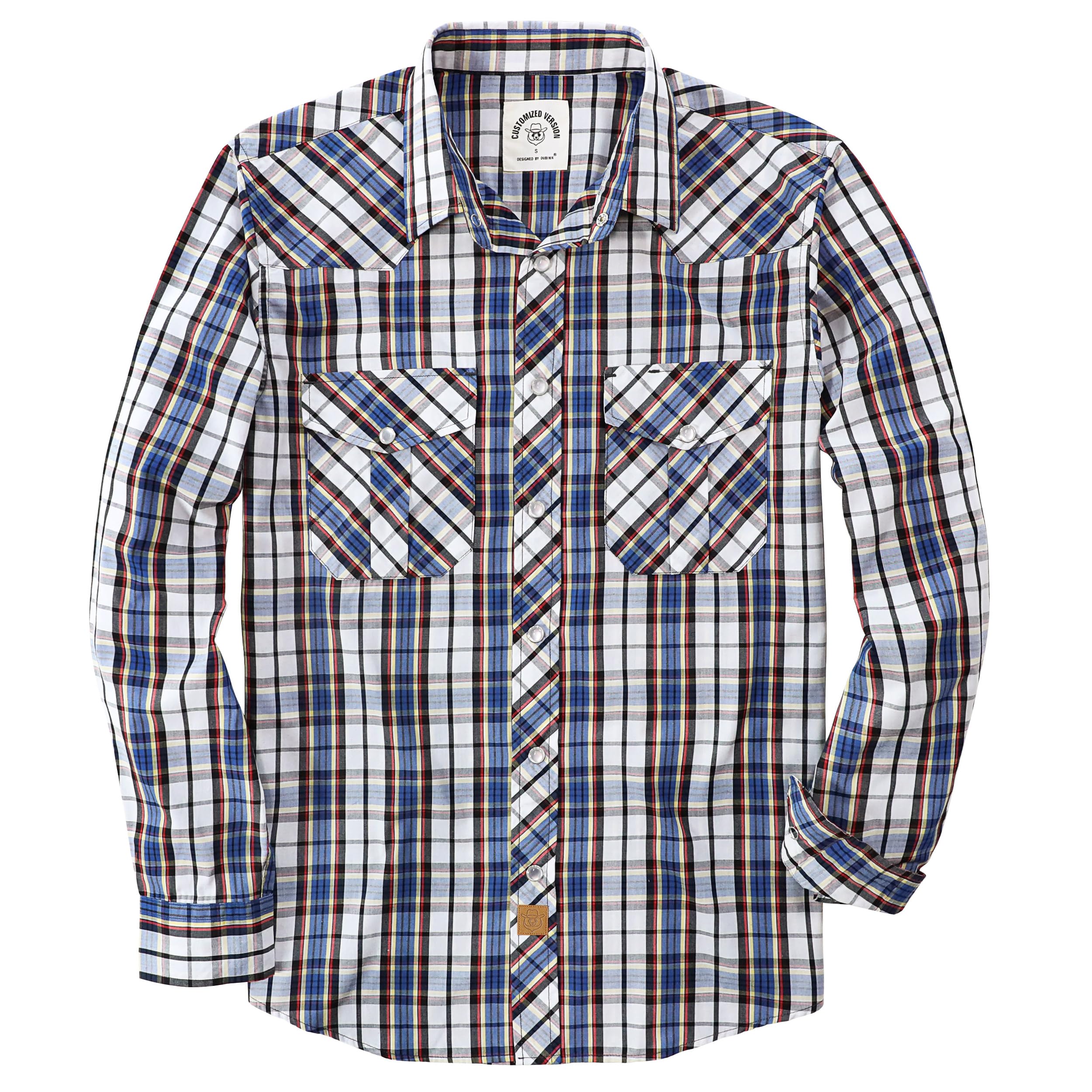 Dubinik® Camicia Uomo Quadri Bottoni Vintage Casual Camicia con Bottoni Automatici Western Camicia Cowboy Uomo Regular Fit