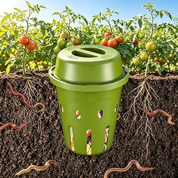 Mini Inground Worm Composter, Underground Worm Farm with Aeration & Animal-Proof Lid, Organic Vermicomposting Container for Garden, Raised Beds & Yard, Easy for Beginners, Green