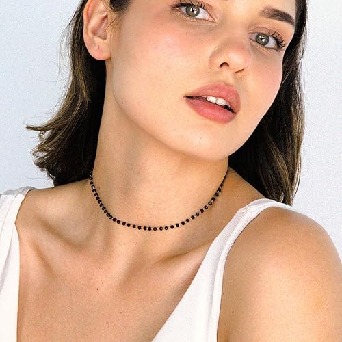Miniatura 2 de POMINA Delicada gargantilla negra con cuentas de cristal, gargantilla de cuentas de cristal multifacéticas para mujer