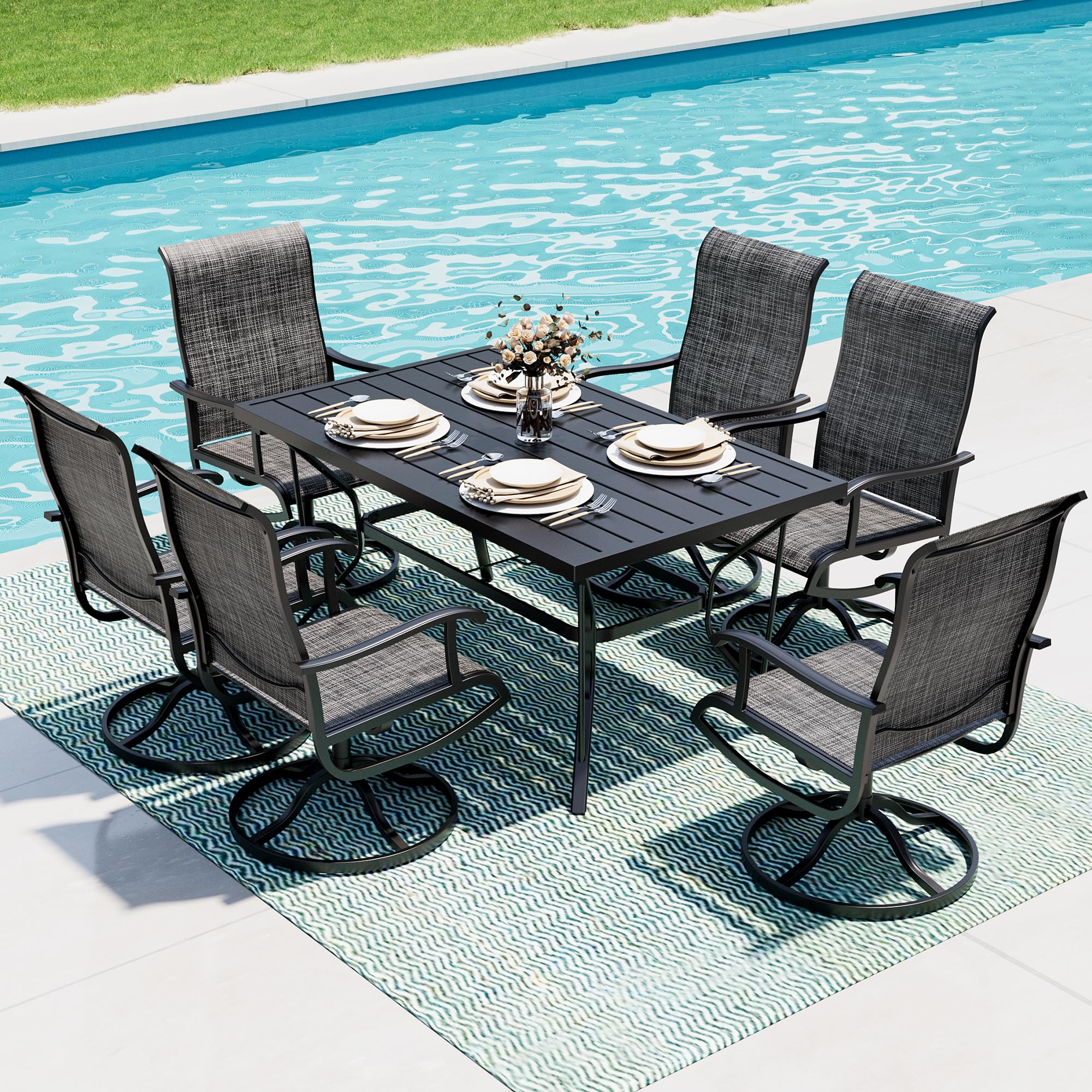 Textilene Swivel Patio Dining Set for 6