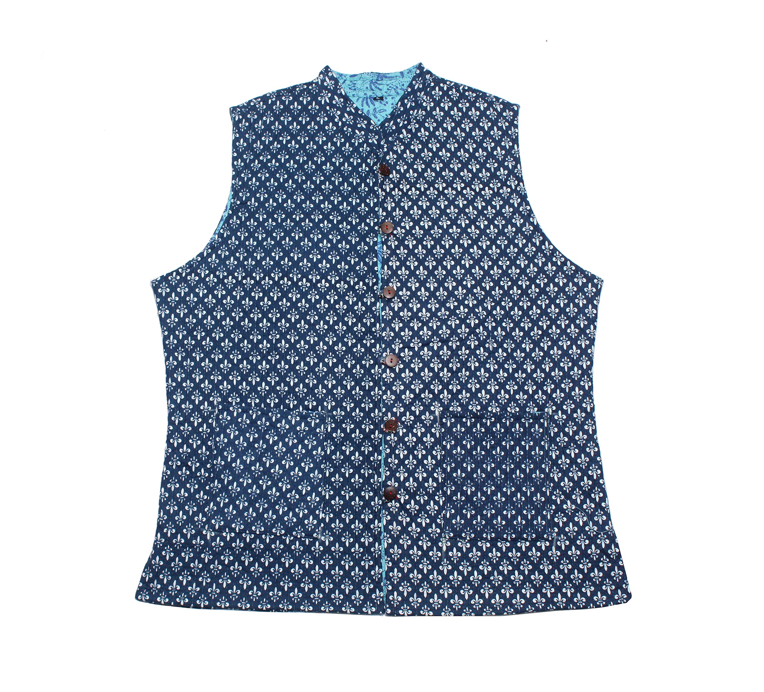 shubhangi collections Women's Indigo Blue Cotton Quilted Reversible Sleeveless Jacket-picture-34