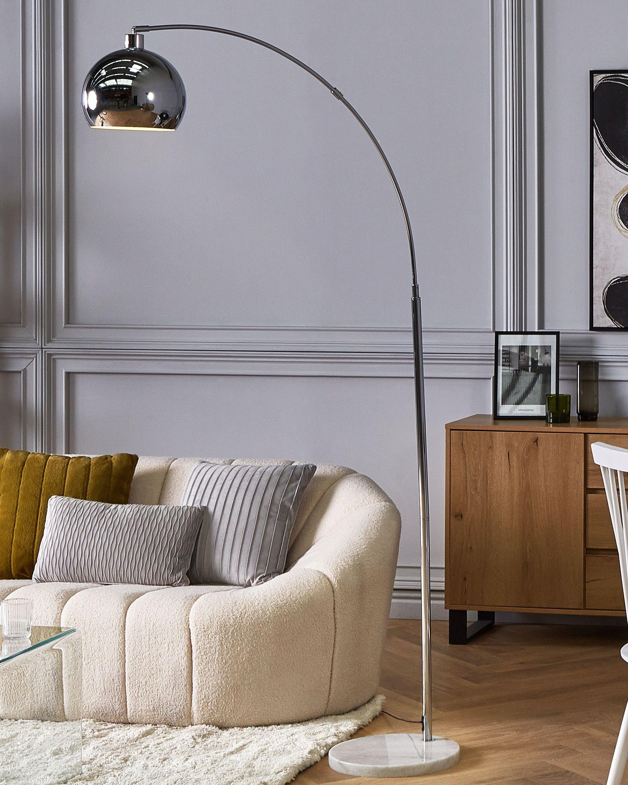 Lampadaire Design Arc Abat-jour Suspendu Réglable en Méral Argenté Brillant Éclairage de Salon Chambre Glamour Chic Moderne