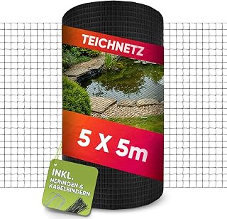 Teichnetz feinmaschig, 5 x 5 Meter, Witterungs- & UV-beständig, Vogelnetz, Hühnernetz, Balkonnetz, Netz Garten, taubennetz, Gartennetz, hühnergehege, laubnetz, volierennetz