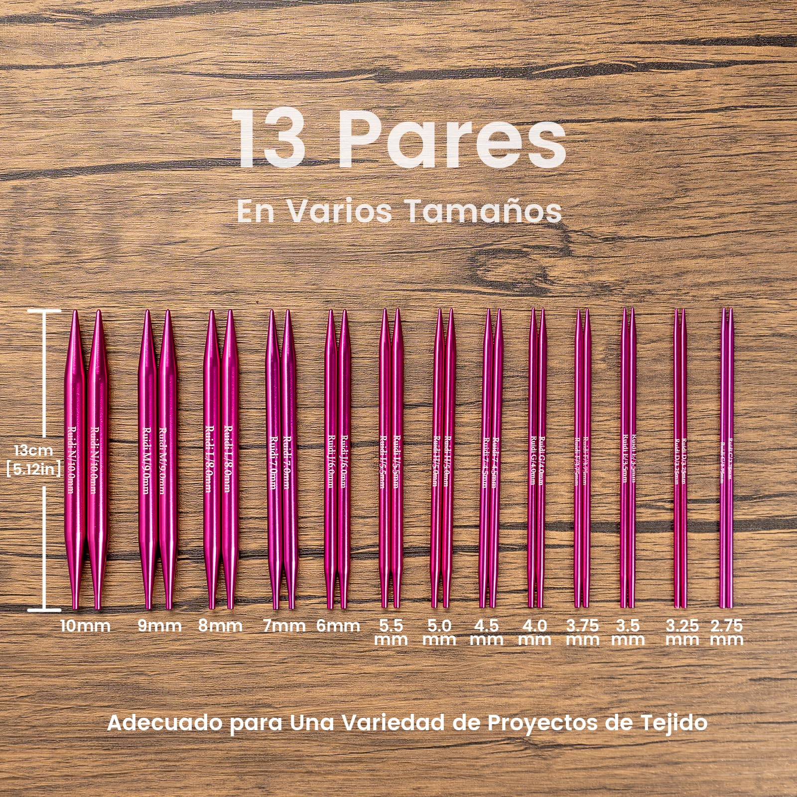 RUIDI Juego de Agujas de Tejer Circulares, Agujas de Tejer Circulares Intercambiables de Aluminio Ligero y Cálido Con Estuche y Accesorios, 13 Pares de Agujas Circulares de 2,75 mm a 10 mm (Fucsia)
