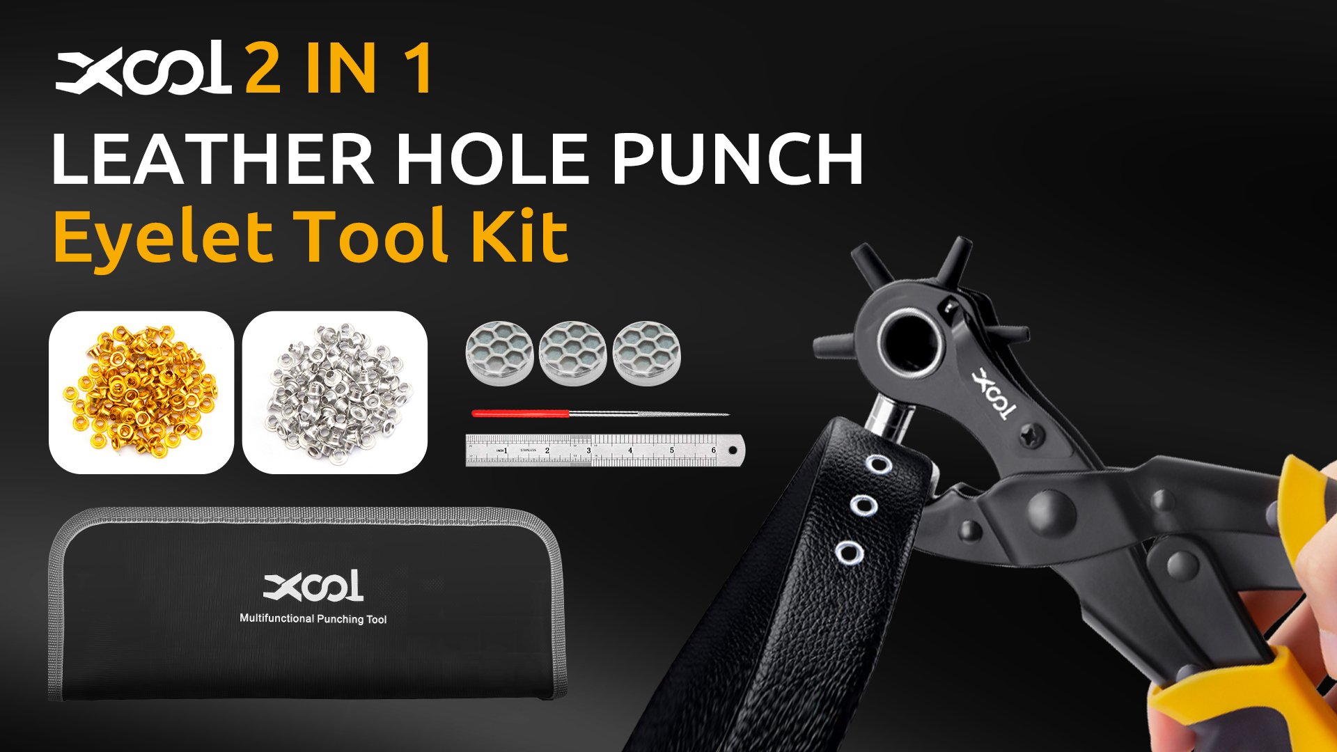 Amazon.com: XOOL 2 in 1 Leather Hole Punch Eyelet Tool Kit, 3/16