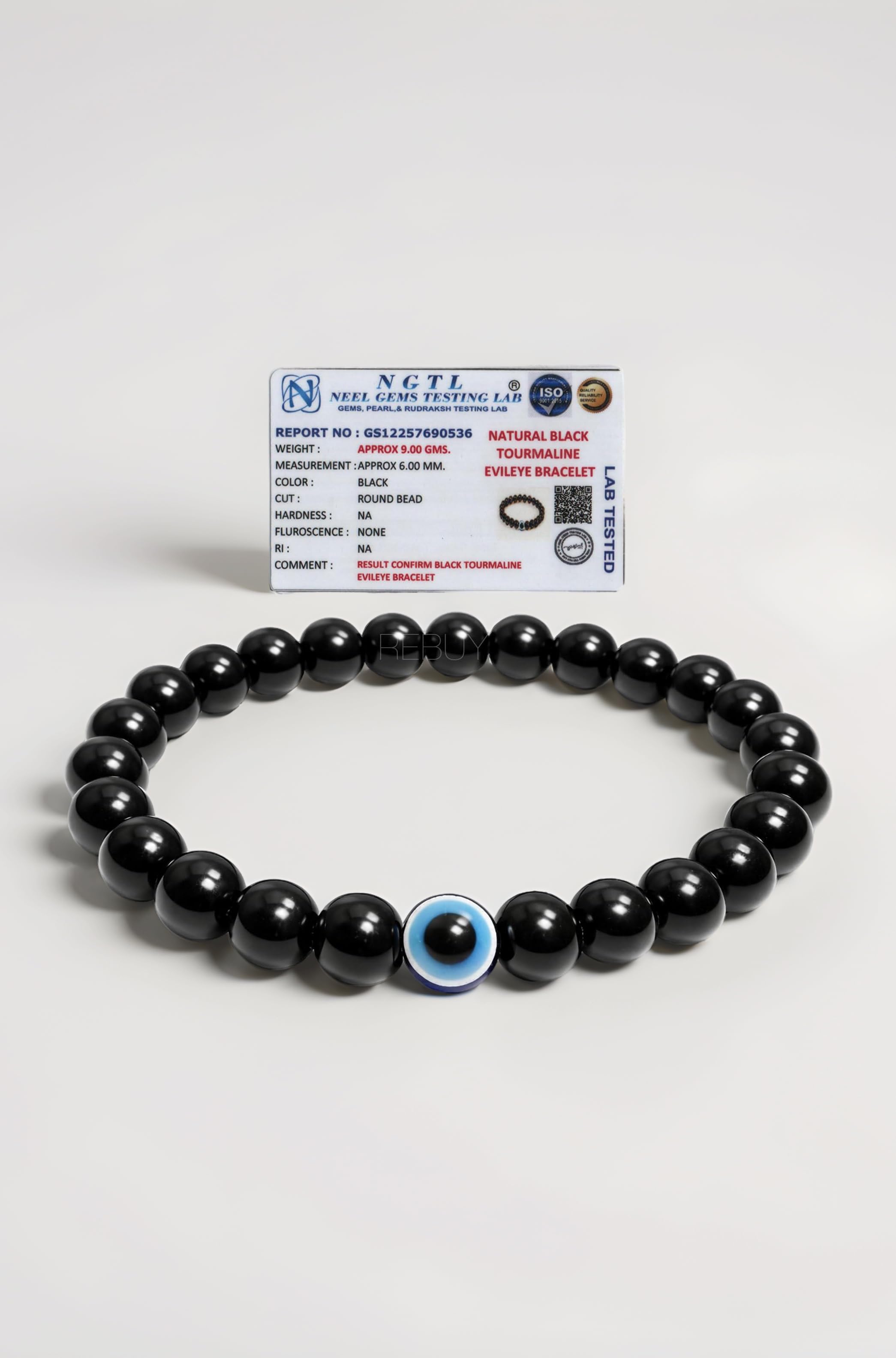 Black Tourmaline Bracelet Natural Healing Stone Evil Eye Charm Gemstone Bracelet for Men & Women, Color Black, Bead Size 6 mm