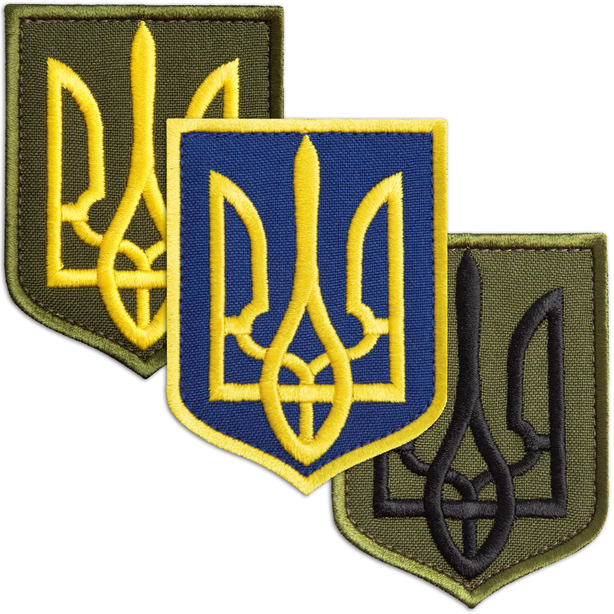 Bluyellow 3Pcs Ukraine Patch Set, Ukraine Coat of Arms Shield, Trident, Tryzub, Hook & Loop Embroidered Tactical Morale Patches for Tactical Vest, Backpack, Jacket, Ukrainian Patches, 2.4x3 Inches