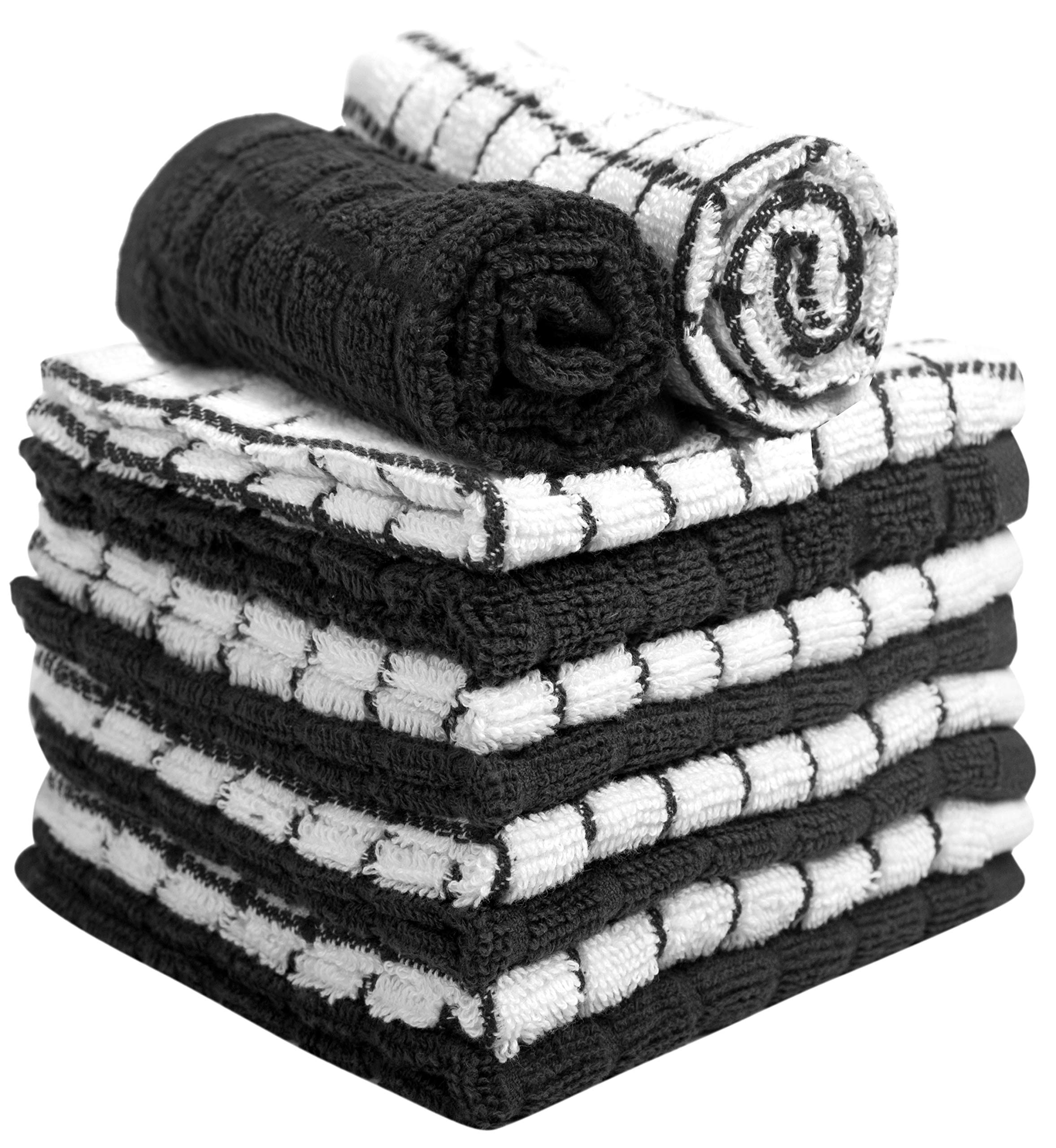 Lot De 8 Torchons Bumble Towels – Super Absorbants Et Sans Peluches – Noir & Bleu Marine – 30,5 X 30,5 Cm