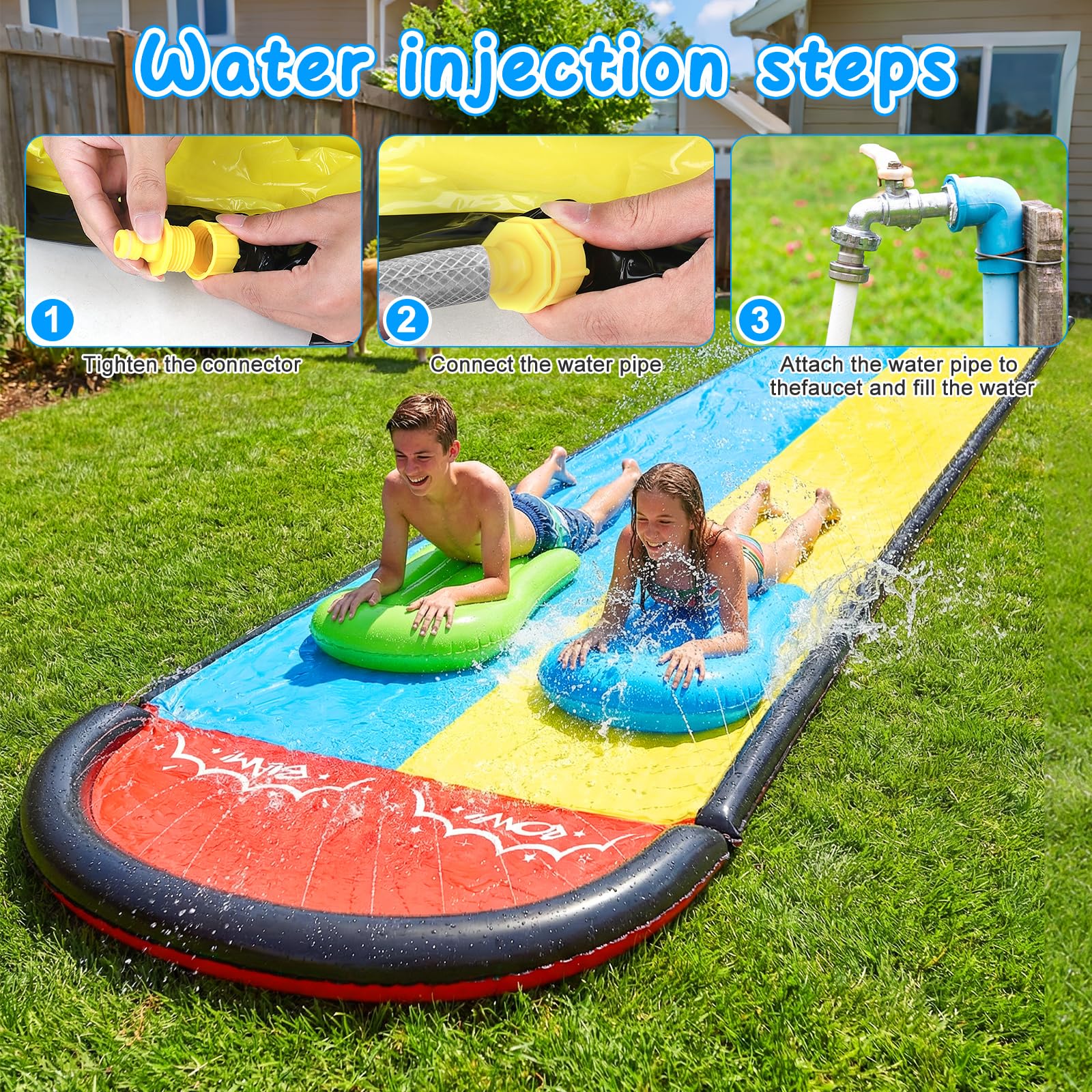 Mineup Wasserrutsche Garten 480 x 140cm Doppelrutsche mit Sprinkler Bodyboards