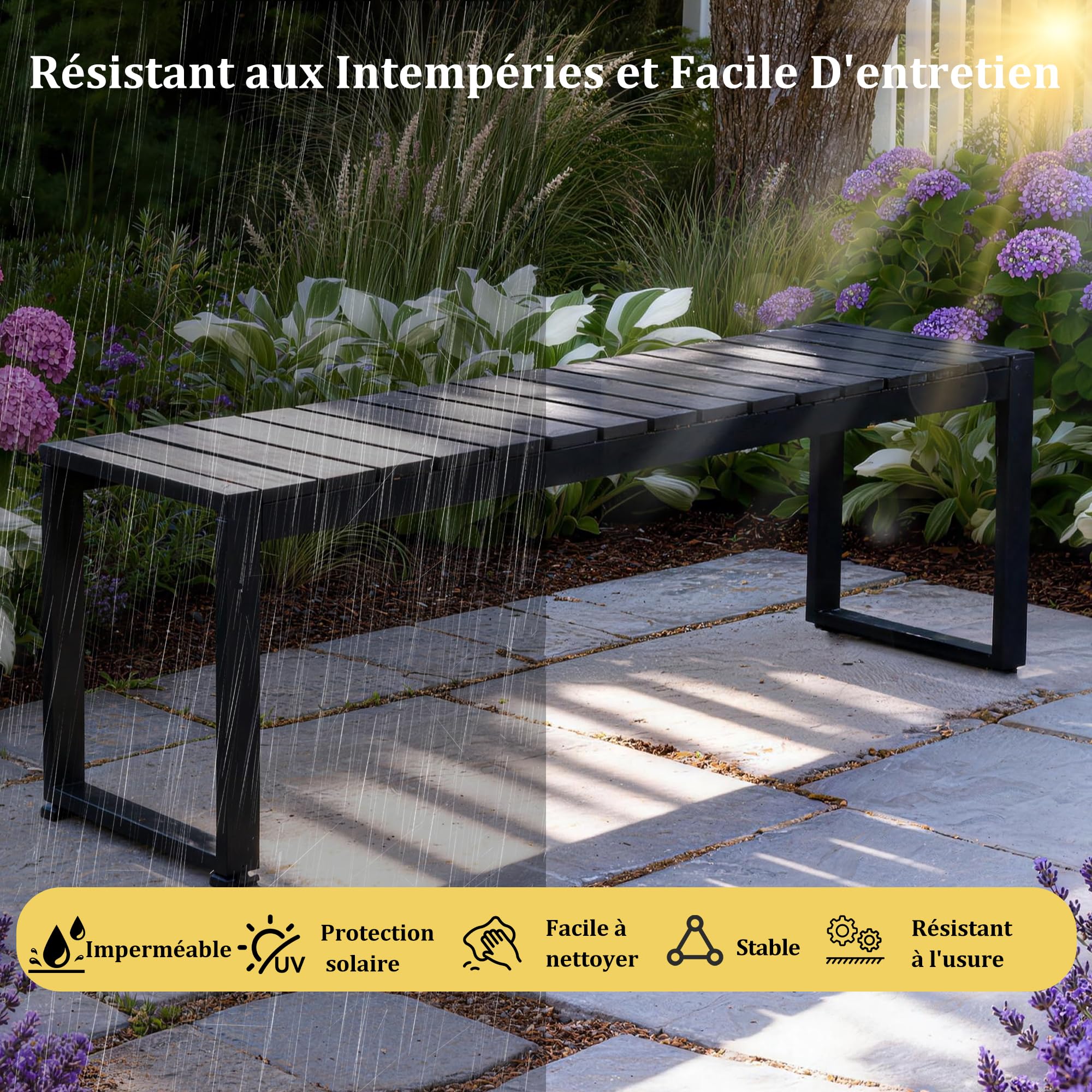 Mingone Banc de Jardin Noir (120cm, 2 Places)