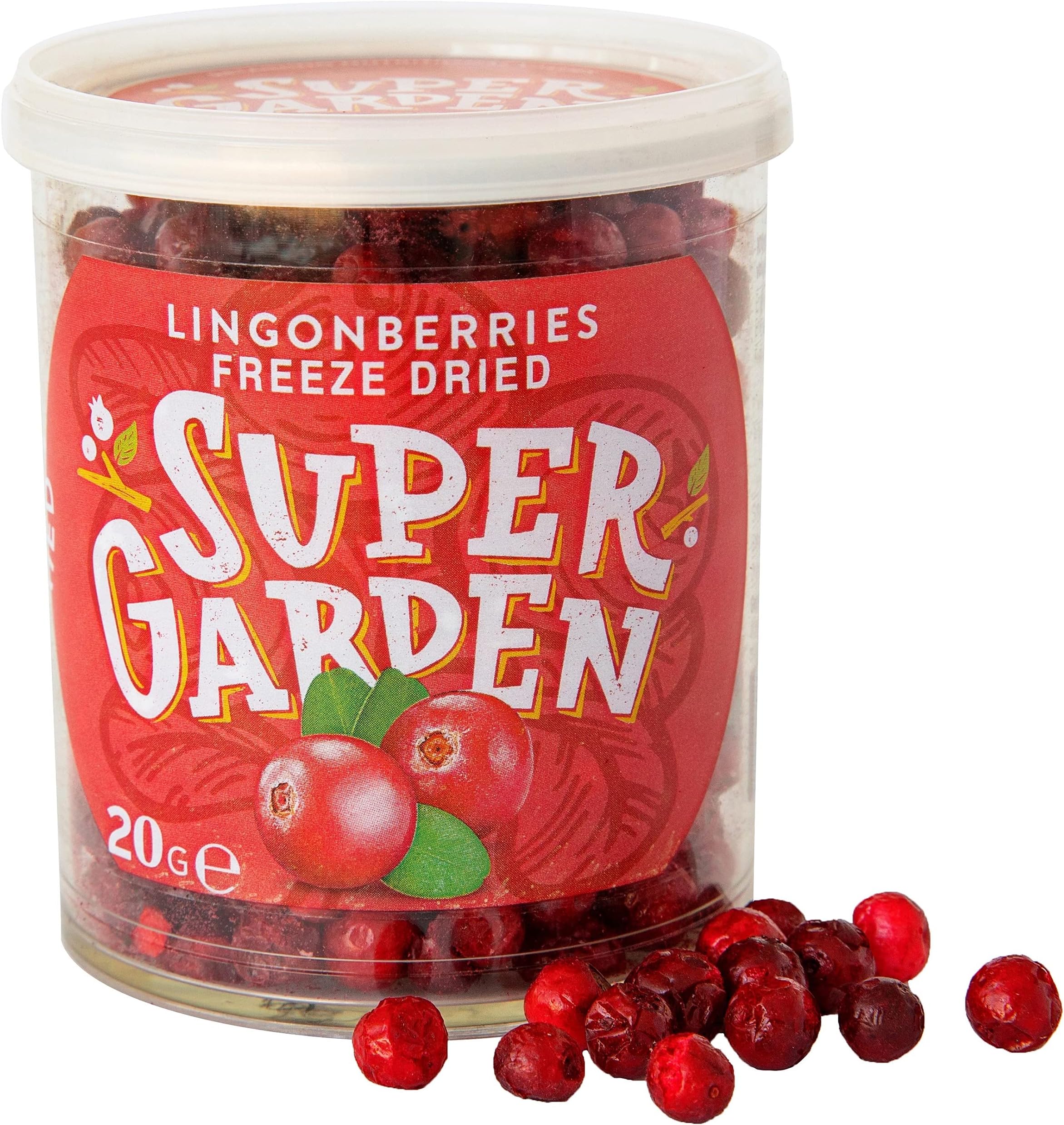 Super Garden Freeze Dried Lingonberries - Natural Pure Fruit Snacks with No Added Sugar or Preservatives - Crunchy Berries for Smoothies, Baking & Desserts - Gluten-Free Vegan Treats - 20g