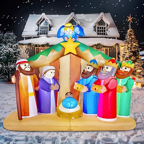 Joiedomi Christmas Inflatable Nativity Scene with Angels with Build-in LEDs Blow Up Inflatables for Christmas Party Indoor, Outdoor, Yard, Garden,