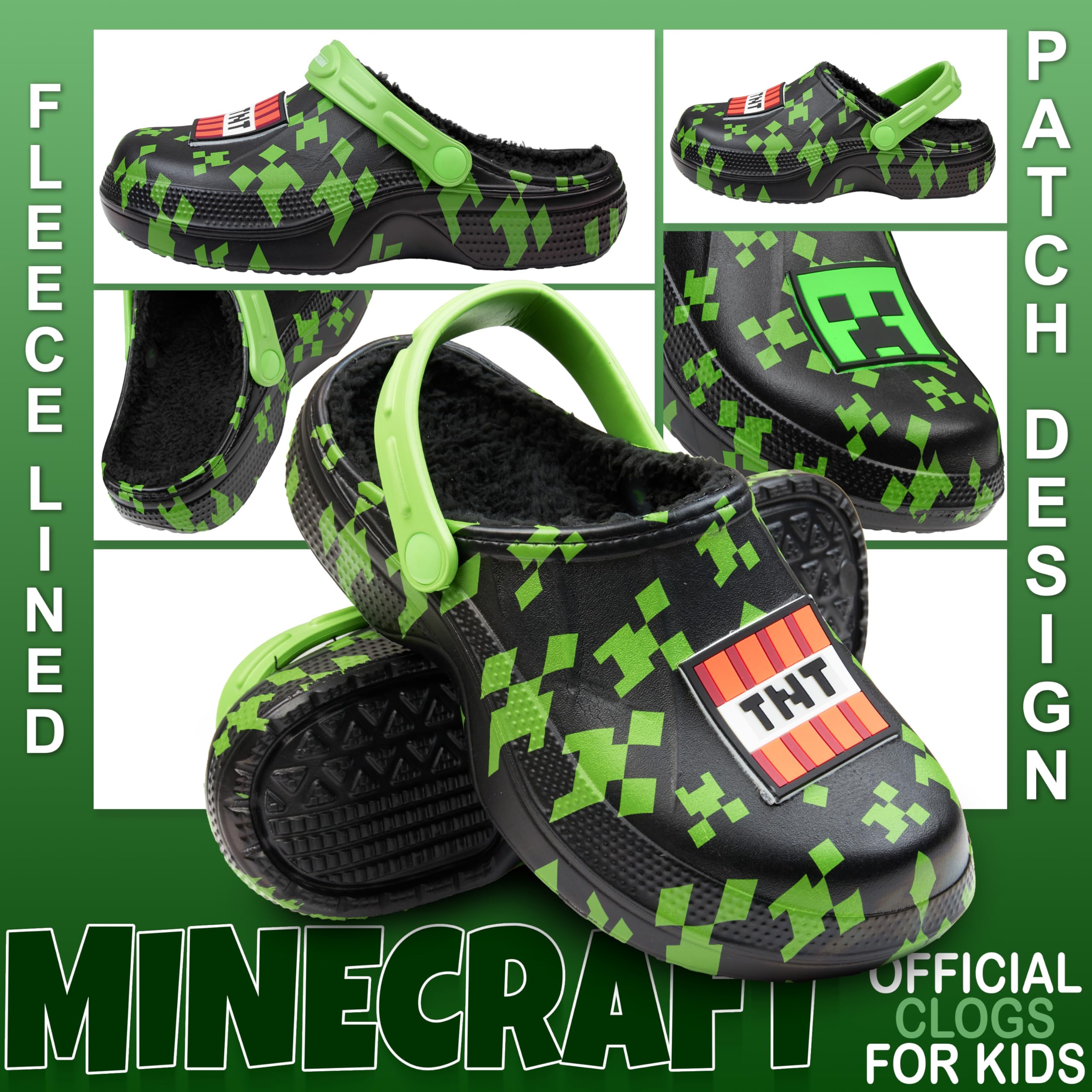 Minecraft Sabot Enfant, Chaussons Enfant avec Doublure Polaire et Accent Décoratifs, Sabot Jardin, Cosy Idee Cadeau
