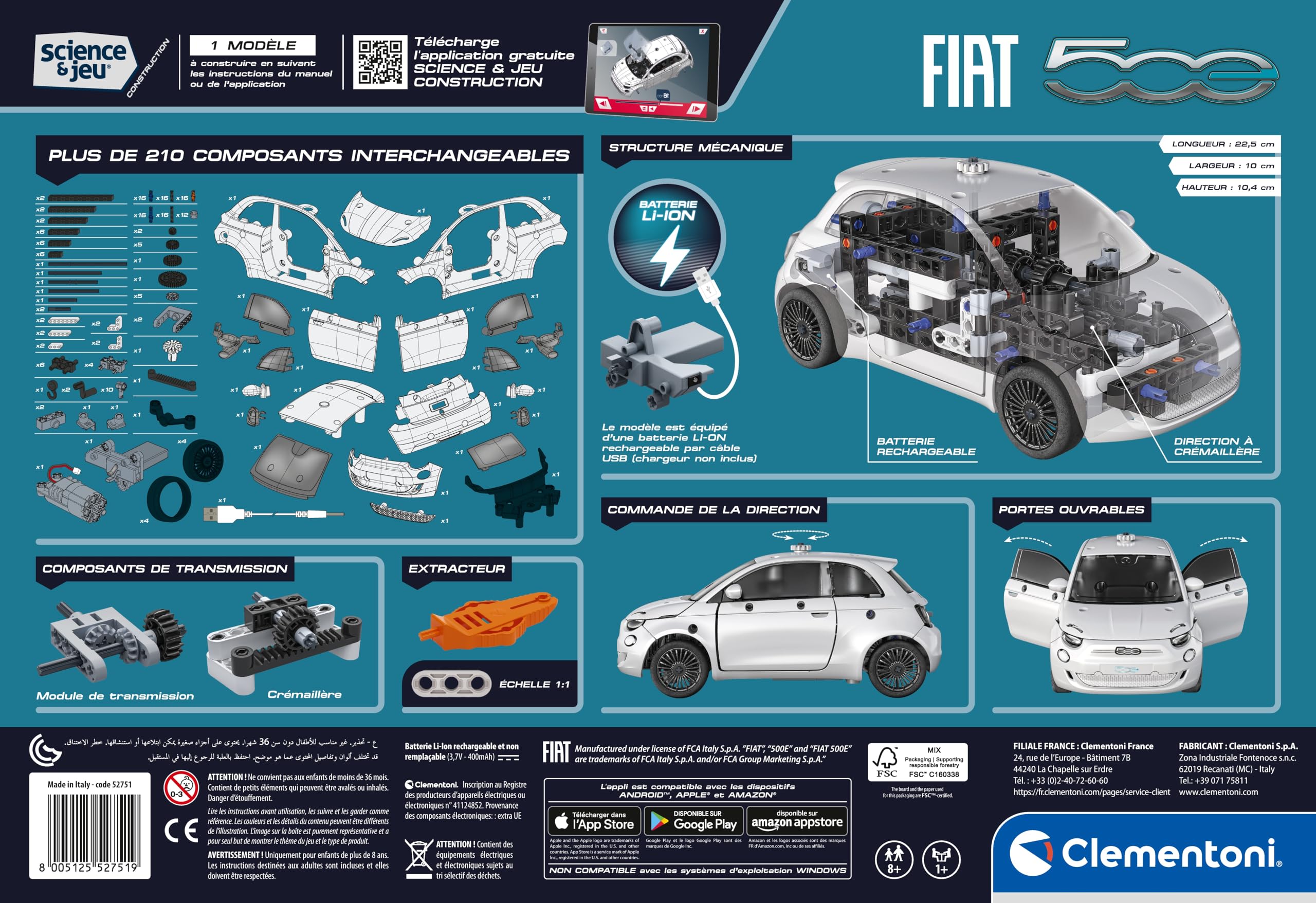 Fiat 500 Électrique Kit de Construction STEM 210 Pièces Enfant Dès 8 Ans