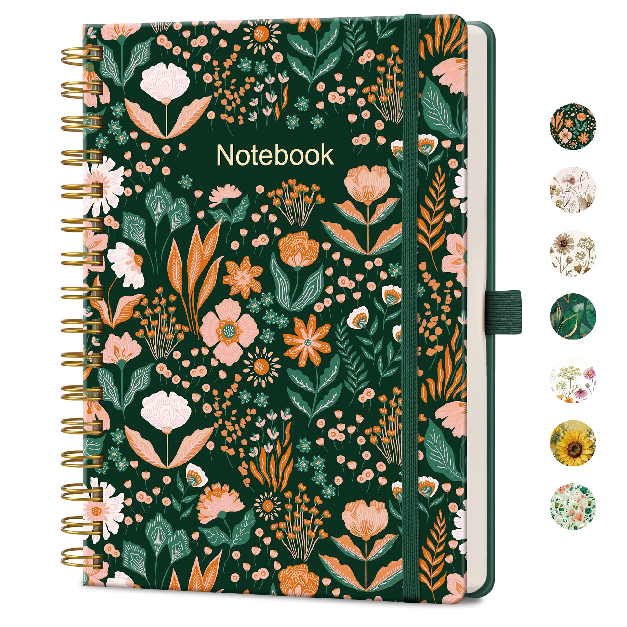 AUTEMPO A5 Spiral Notebook, 160 Lined Pages, Hardcover, Emerald Bloom